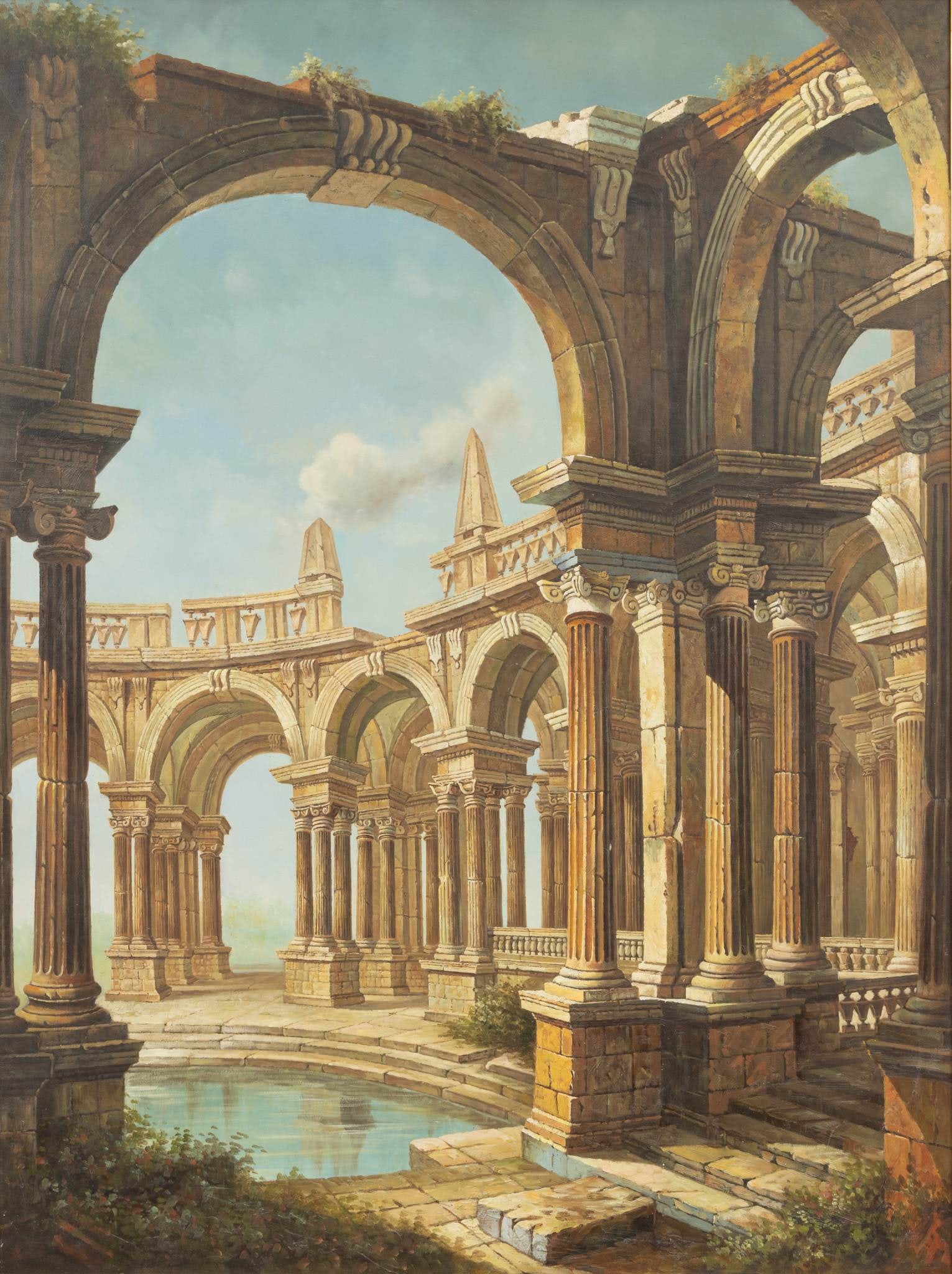Oil on Canvs 20th Cent., 'Roman Ruins', H 48" W 36" (1 of 5)