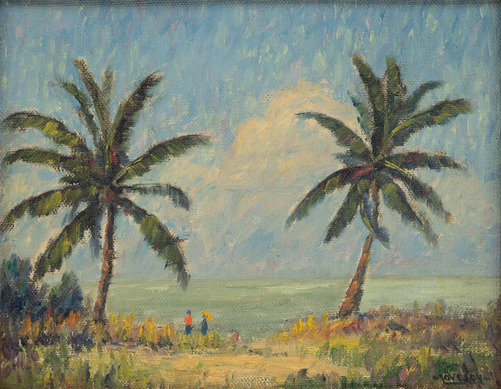 Lovejoy Oil on Board 1828, 'Biscay Bay', H 10" W 12": Lovejoy Oil on Board 1828, 'Biscay Bay', H 10" W 12" Signed lower right. Provenance: Property from the Estate Collection of Catherine Mayhew, Bloomfield Hills, MI Dimensions: H 10" W 12" Frame S