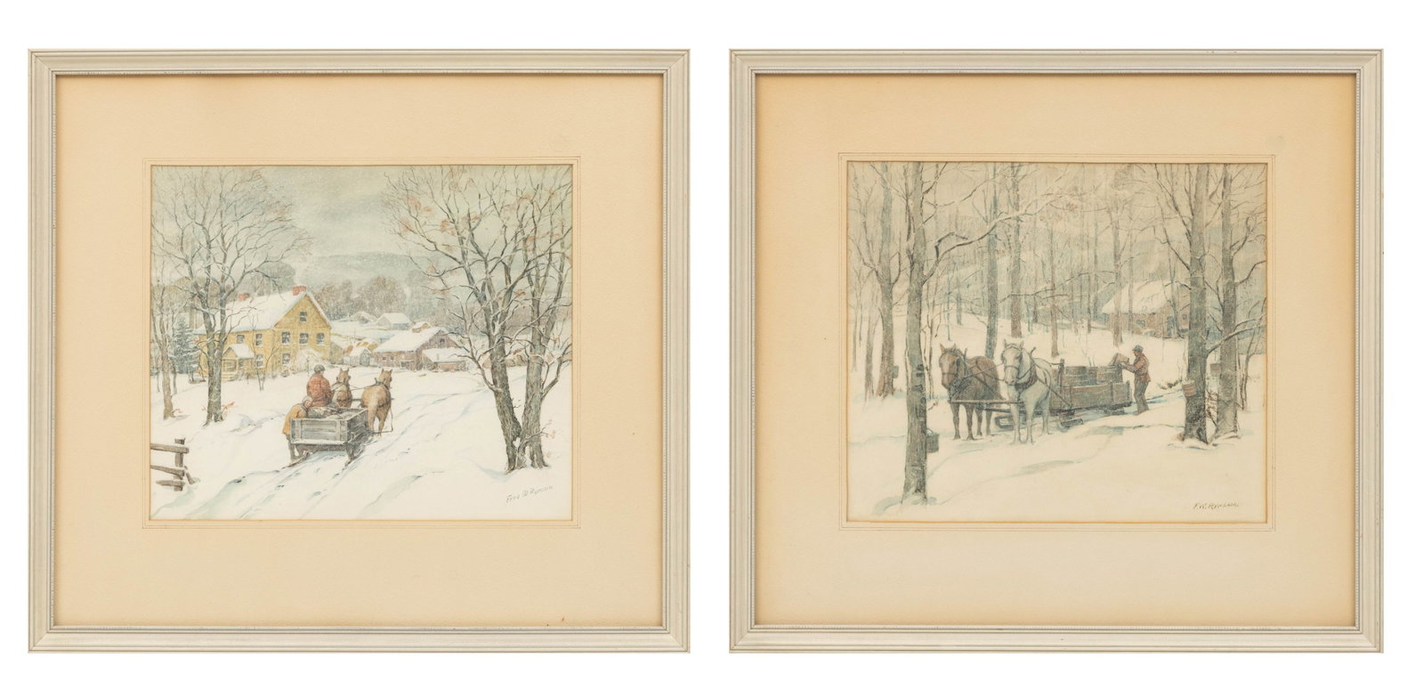 Fred W. Rypsam, (Detroit, 1881-1969) Watercolors 'Michigan Winter Scenes', H 13" W 15.5" 1 PAIR (1 of 11)