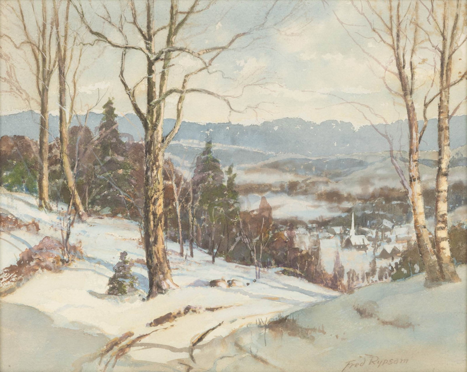 Fred W. Ripsam (Michigan, 1881-1969) Watercolor on Paper, 'Snowy Road', H 15" W 19" 1 PC (1 of 7)
