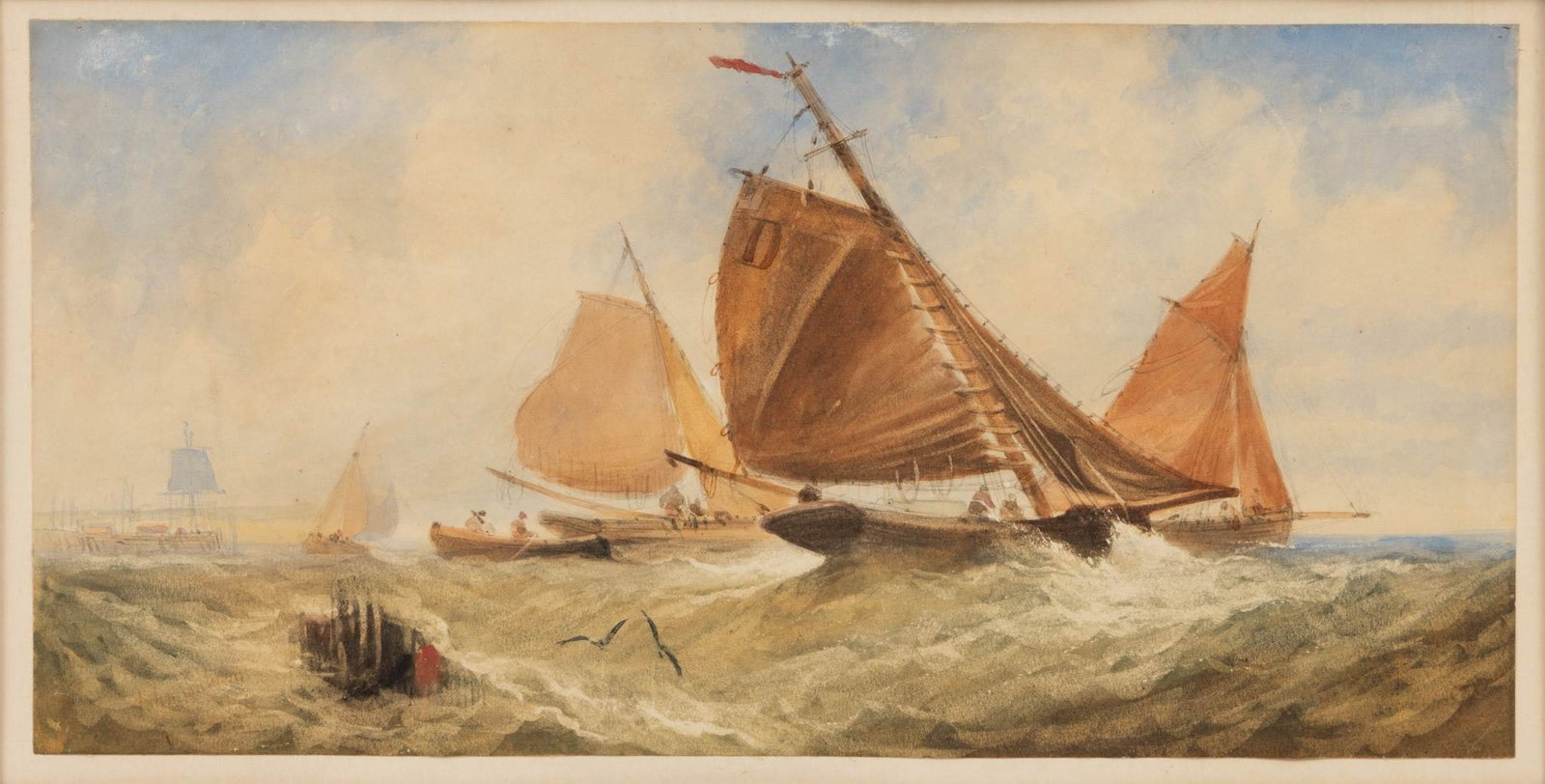 John Francis Salmon (English, 1808-1886) Watercolor on Paper, Ca. 1870s, 'Cutters Off the English (1 of 5)
