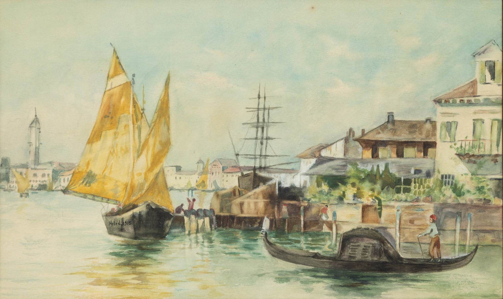 Helen, Watercolor on Paper, Ca. 1915, 'Venetian Lagoon', H 11" W 18" (1 of 5)