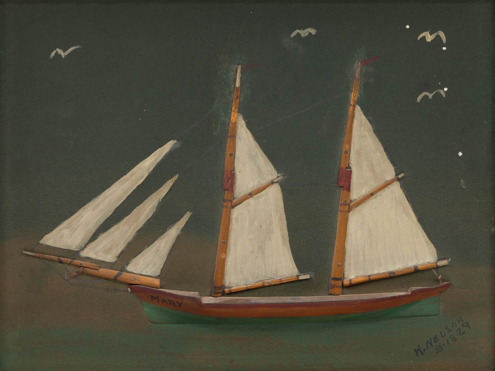H. Nelson, Half Hull Maritime Folk Art Plaque, 1929, H 8" W 10" (1 of 4)