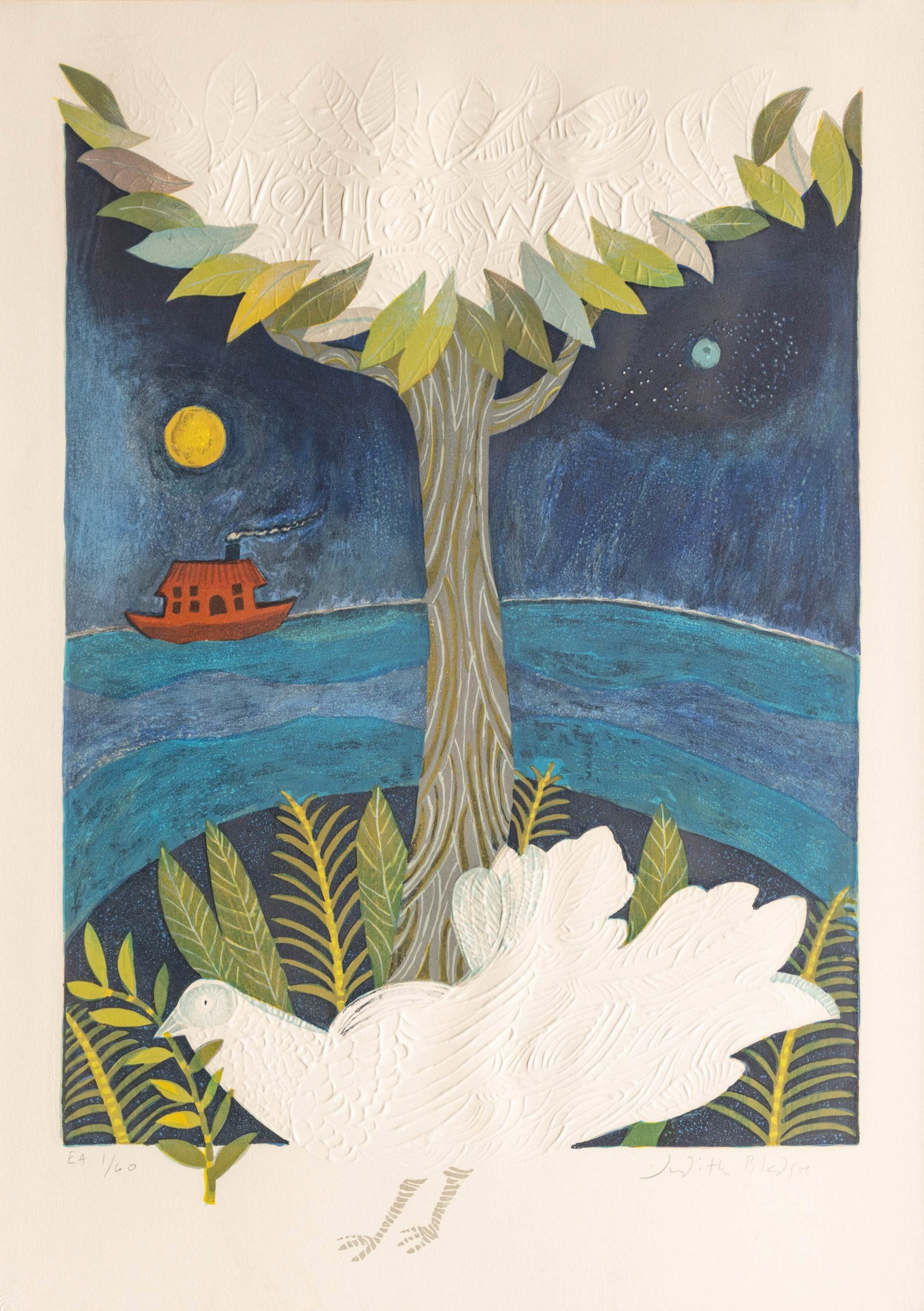 Judy Bledsoe (American, 1938-2013) Embossed Lithograph on Wove Paper 1980, 'Noah's Way', H 23" W (1 of 8)