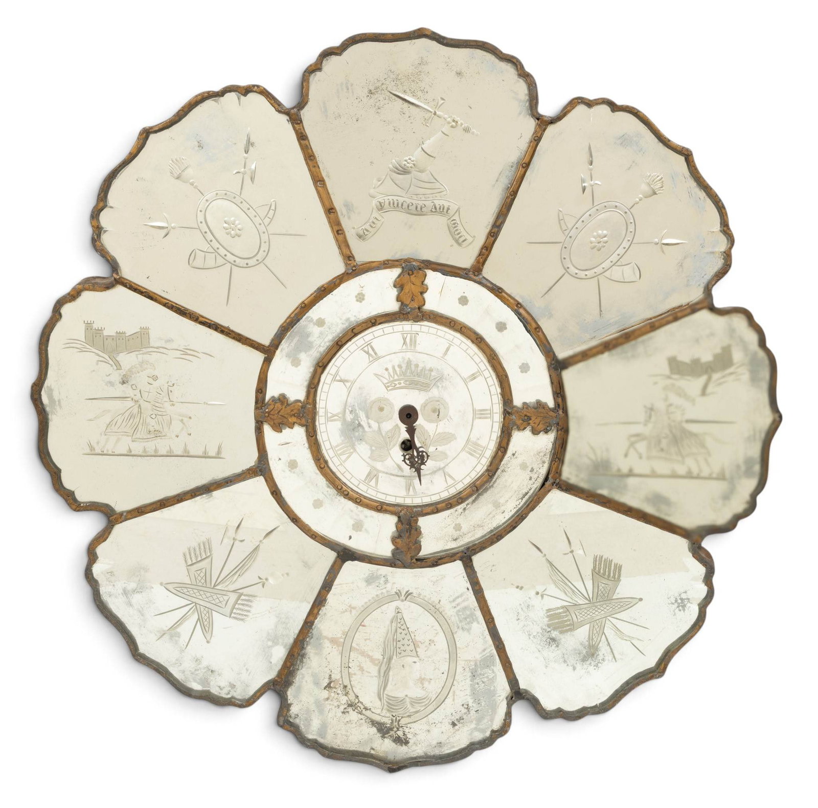 Eight Paneled Mirrored Glass Wall Clock 19th Cent., Dia. 24" (1 of 3)