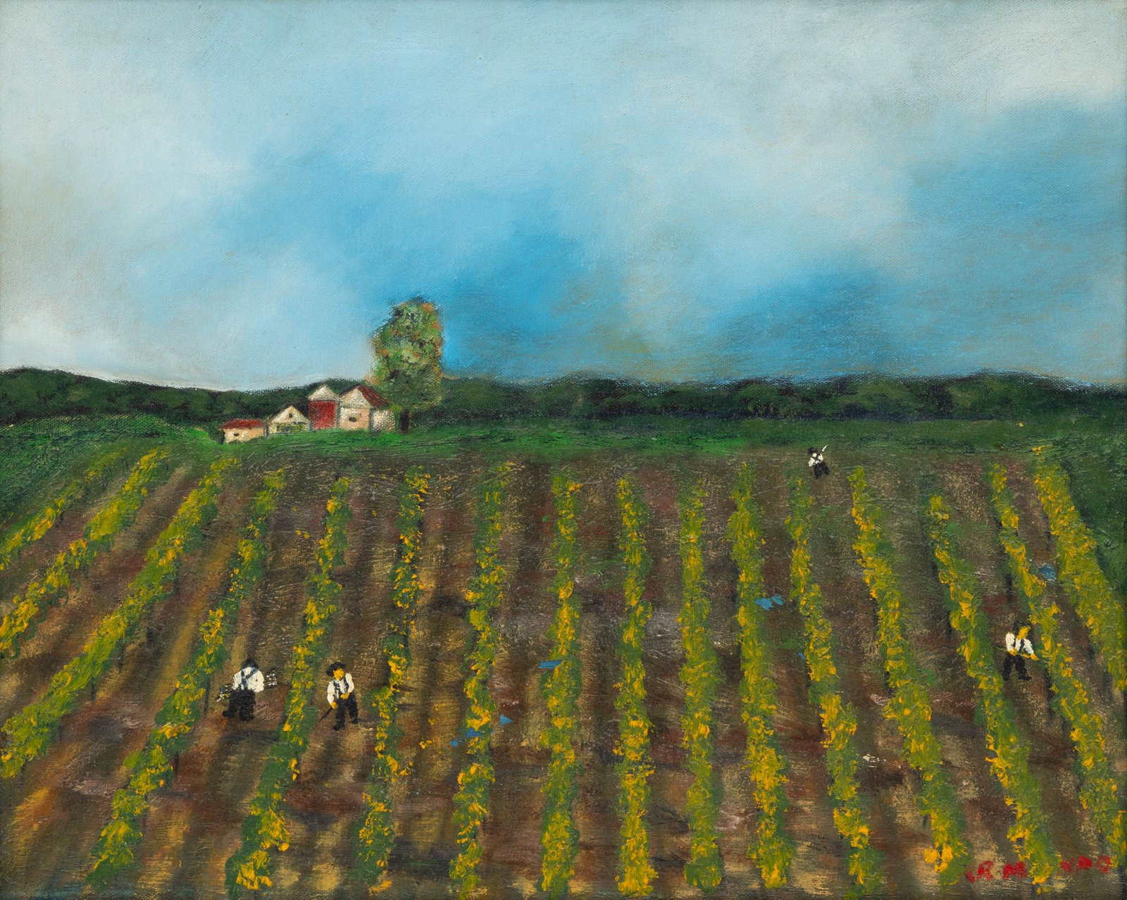 Folk Art Oil on Canvas, 20th C., H 16" W 20" (1 of 6)
