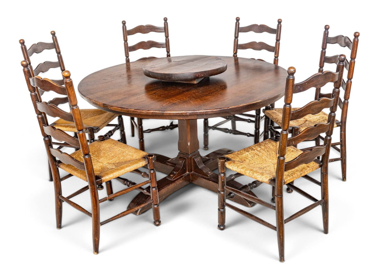 Pine Dining Table (lazy Susan), Six Ladderback Chairs H 30" Dia. 54" (1 of 11)