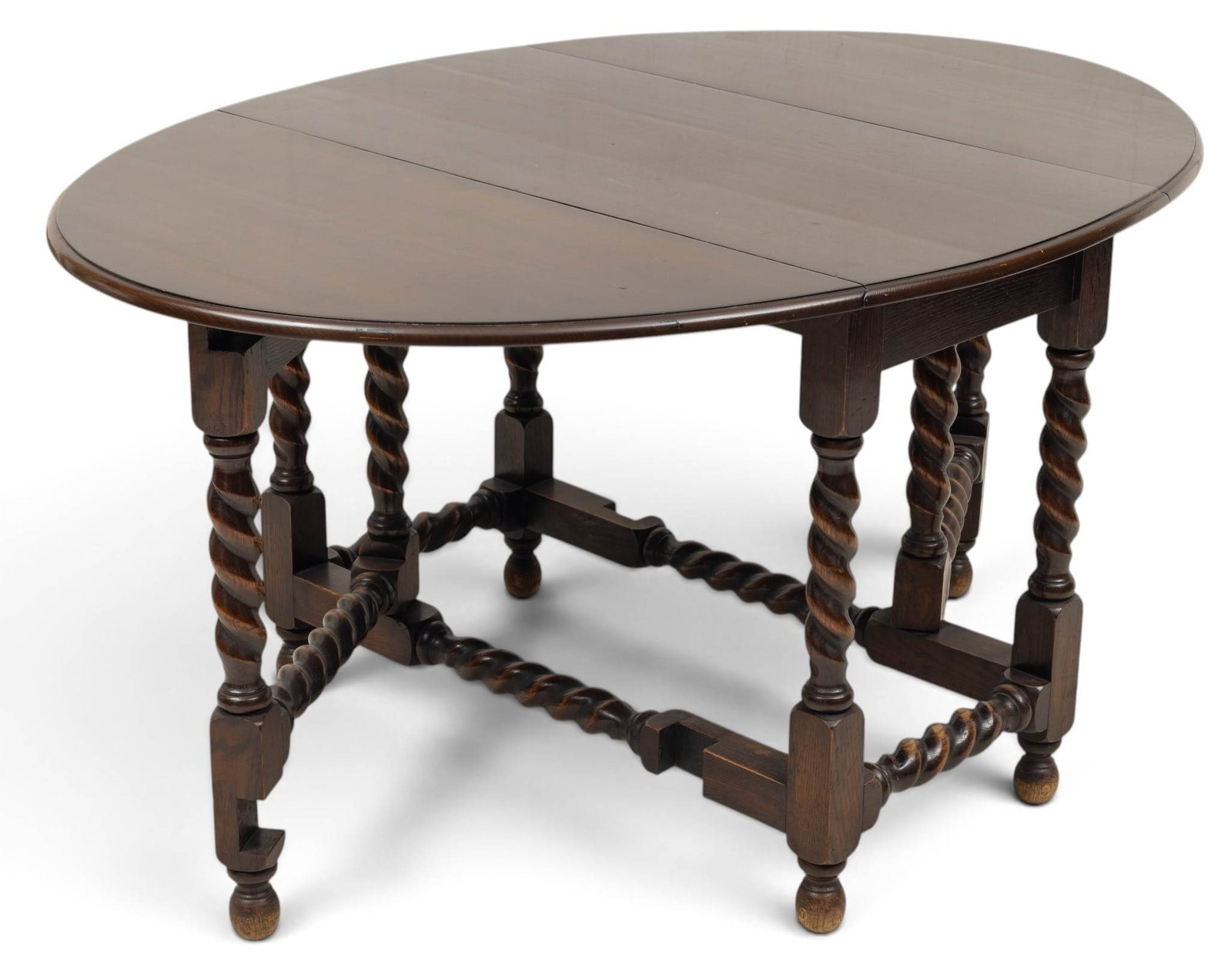 Oak Gate Leg Barley Twist Drop-Leaf Table, 1930, H 29" W 41" L 61" (1 of 6)
