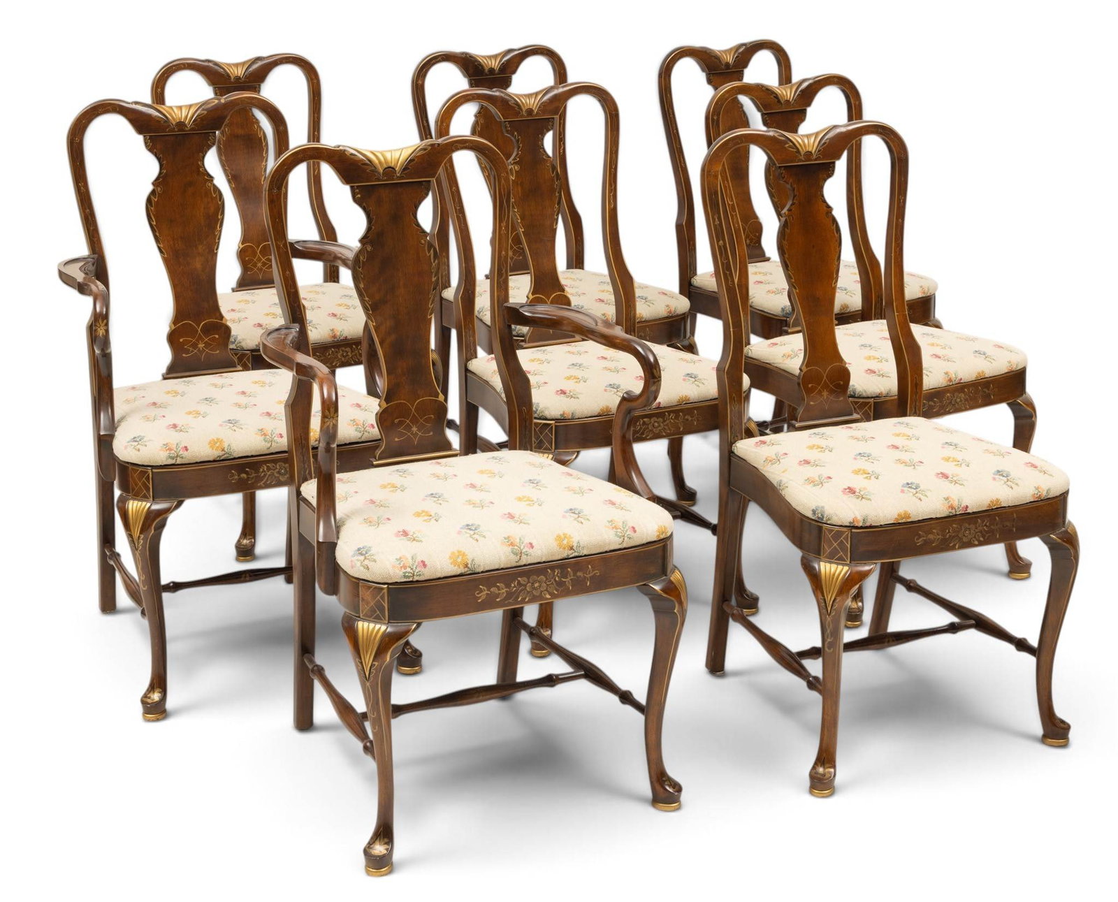 Queen Anne Style Mahogany Carved Dining Chairs 1950, 8 PCS (1 of 6)