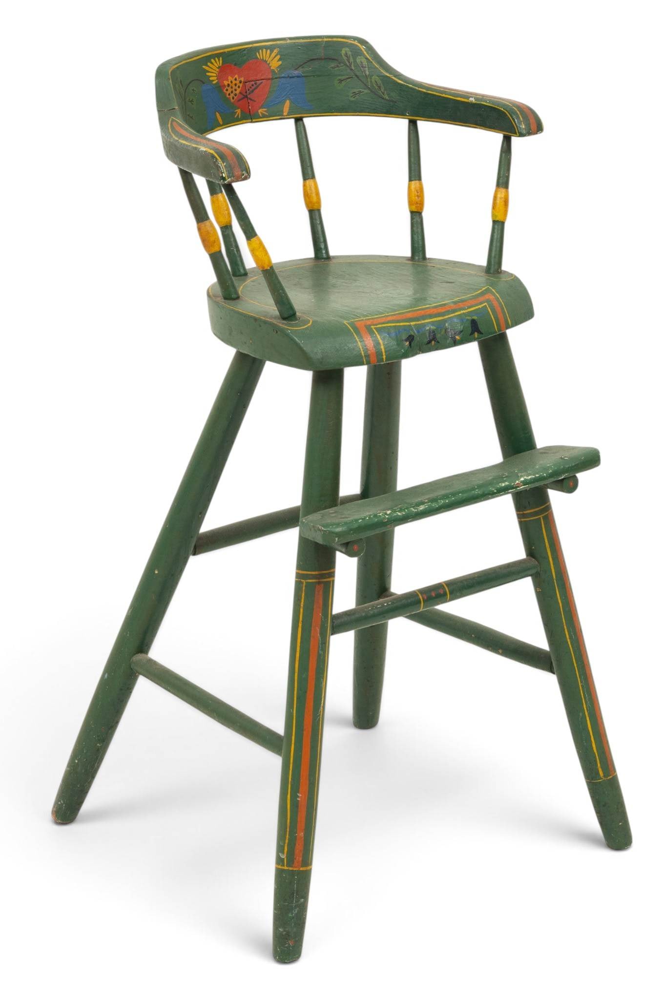 Folk Art Child's Painted Pine High Chair 1900, H 31" W 14" Depth 12" (1 of 5)