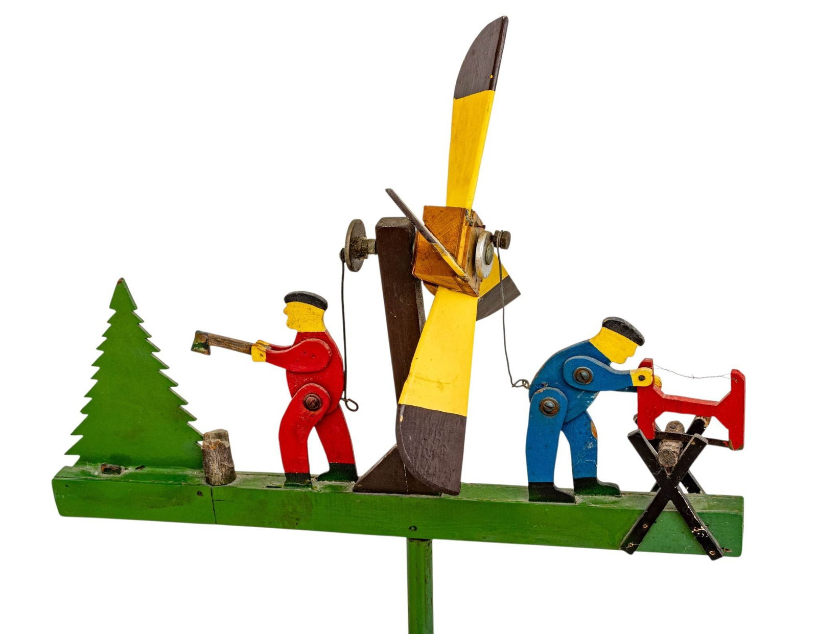 Folk Art Hand Painted Lumberjack Whirligig 20th Cnet., H 48" L 22" Depth 14" (1 of 6)