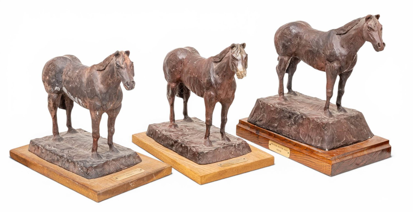 R. Scott, Equestrian Sculptural Trophies on Wood Mounts 1988, H 12" W 7.25" L 13" 3 PCS (1 of 10)