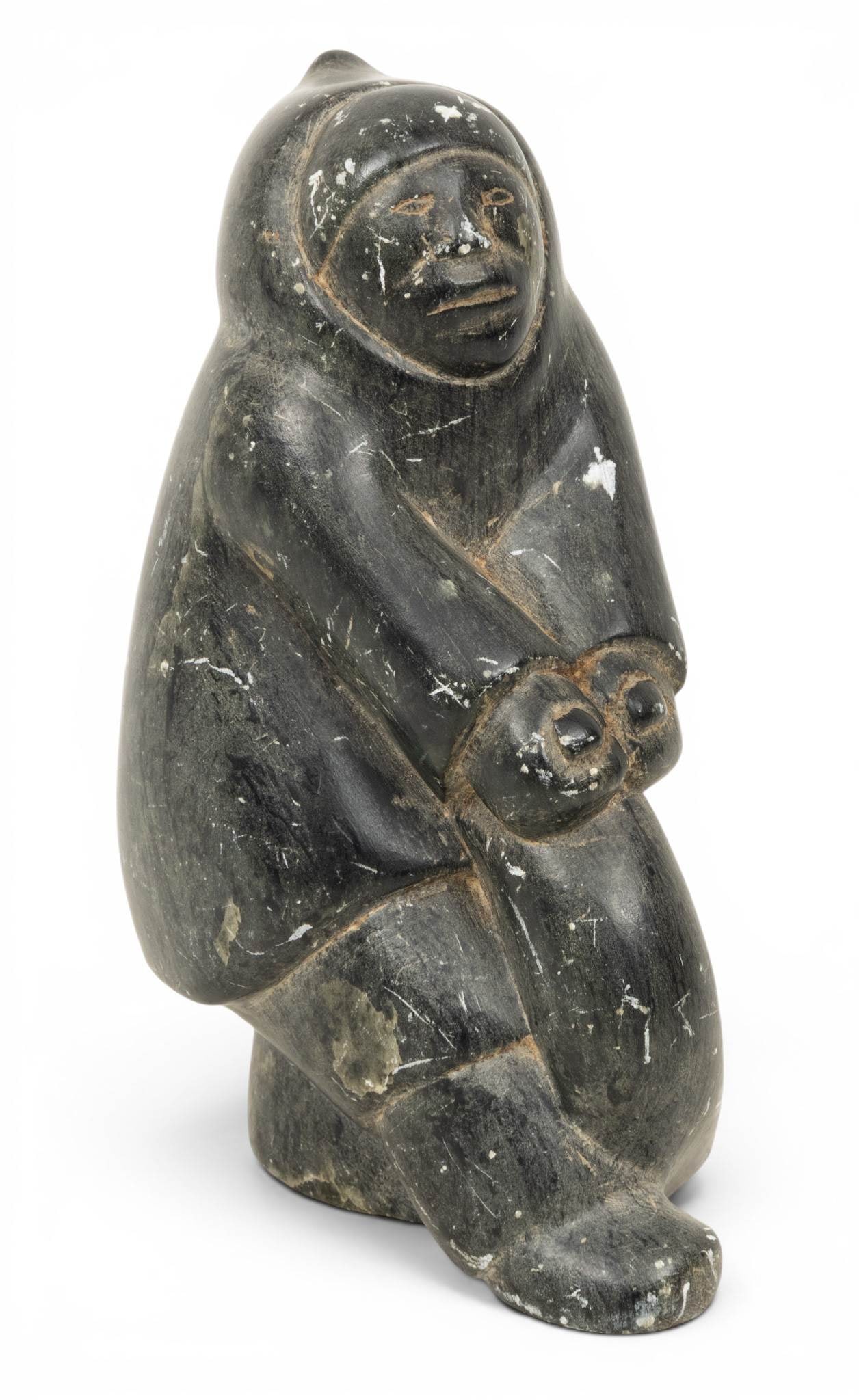 J.Salomonie, (Inuit) 1970, 'Carved Stone Eskimo Seal Hunter', H 6" W 5" 51 t oz 1 PC (1 of 6)