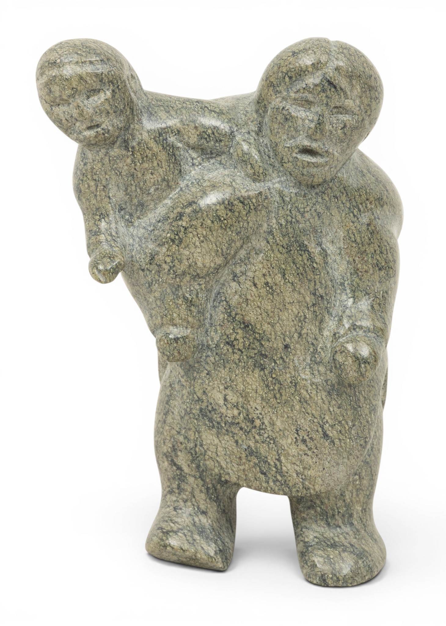 J.Salomonie, (Alaska) Inuit Stone Carving, 1970, 'Mother and Child', H 6" W 4" 22.8 t oz 1 PC: J.Salomonie, (Alaska) Inuit Stone Carving, 1970, 'Mother and Child', H 6" W 4" 22.8 t oz 1 PC Fine carving. Provenance: Property of a Prominent Grosse Pointe, MI Collector Dimensions: H 6" W 4" 22.8 t