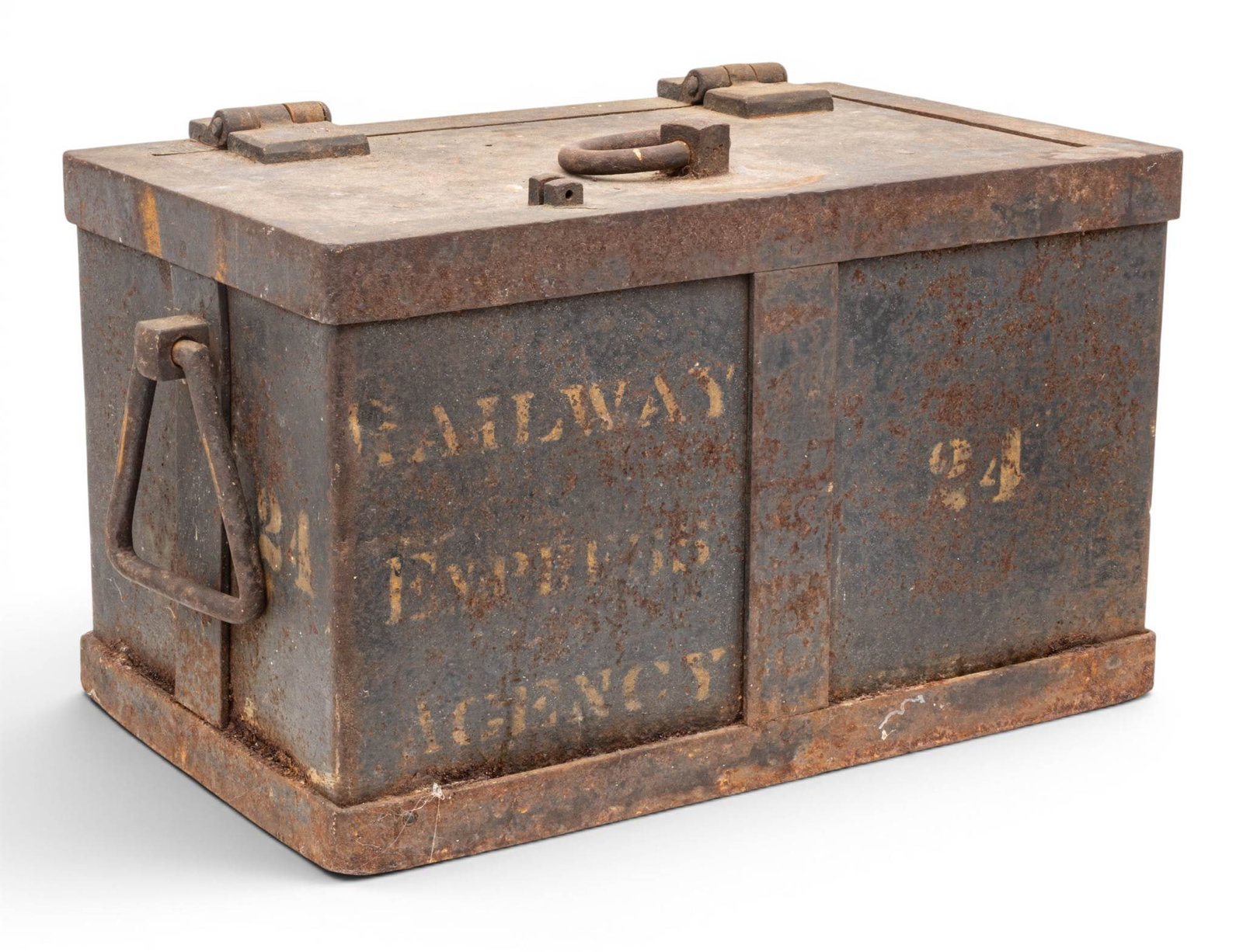 Railway Express Agency Steel and Wrought Iron Strongbox 1920, H 12" W 20" Depth 12" (1 of 5)