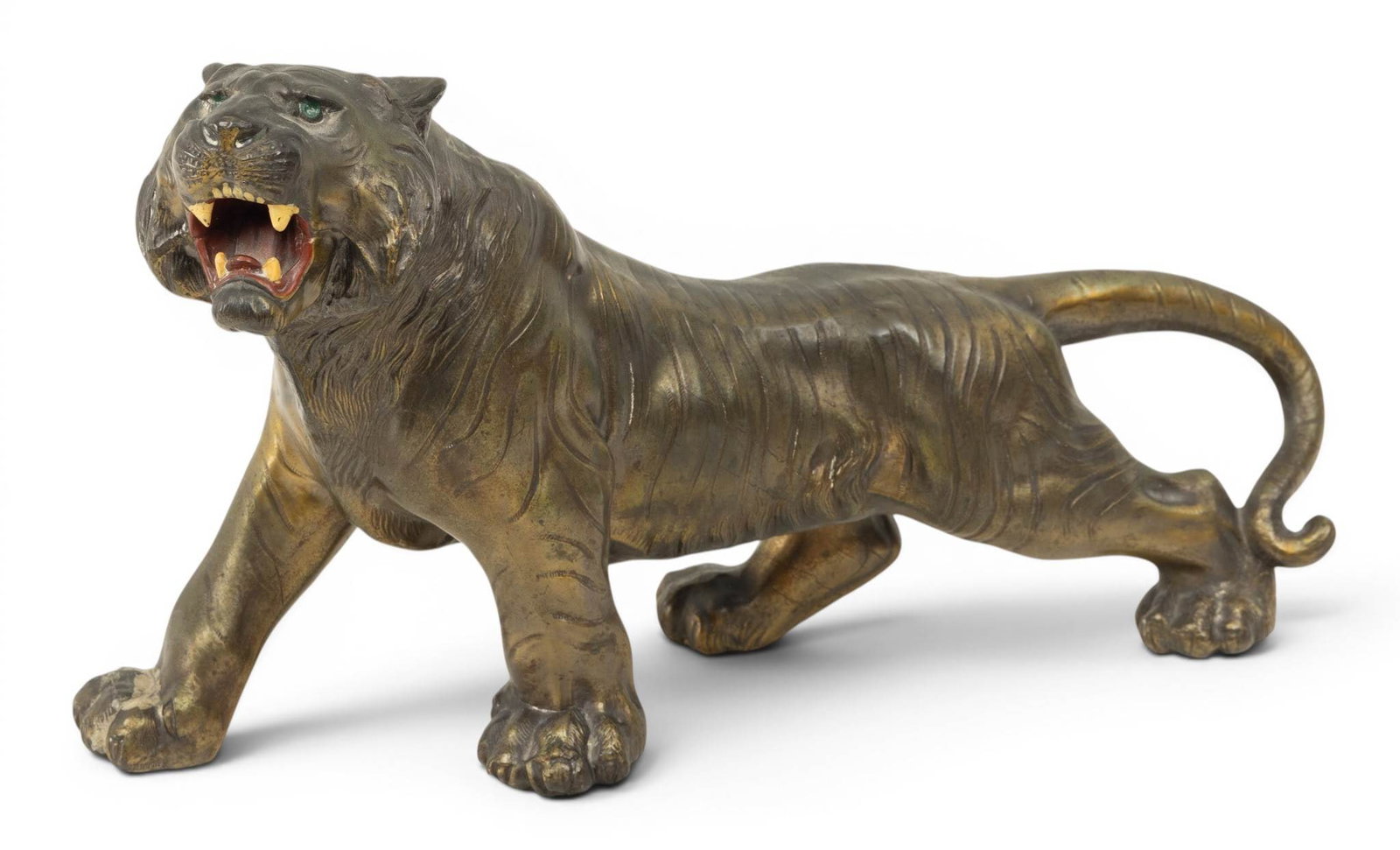 Kronheim & Oldenbusch (American) Patinated Spelter Sculpture of a Roaring Tiger, Ca. 1930, H 7.75" W (1 of 5)