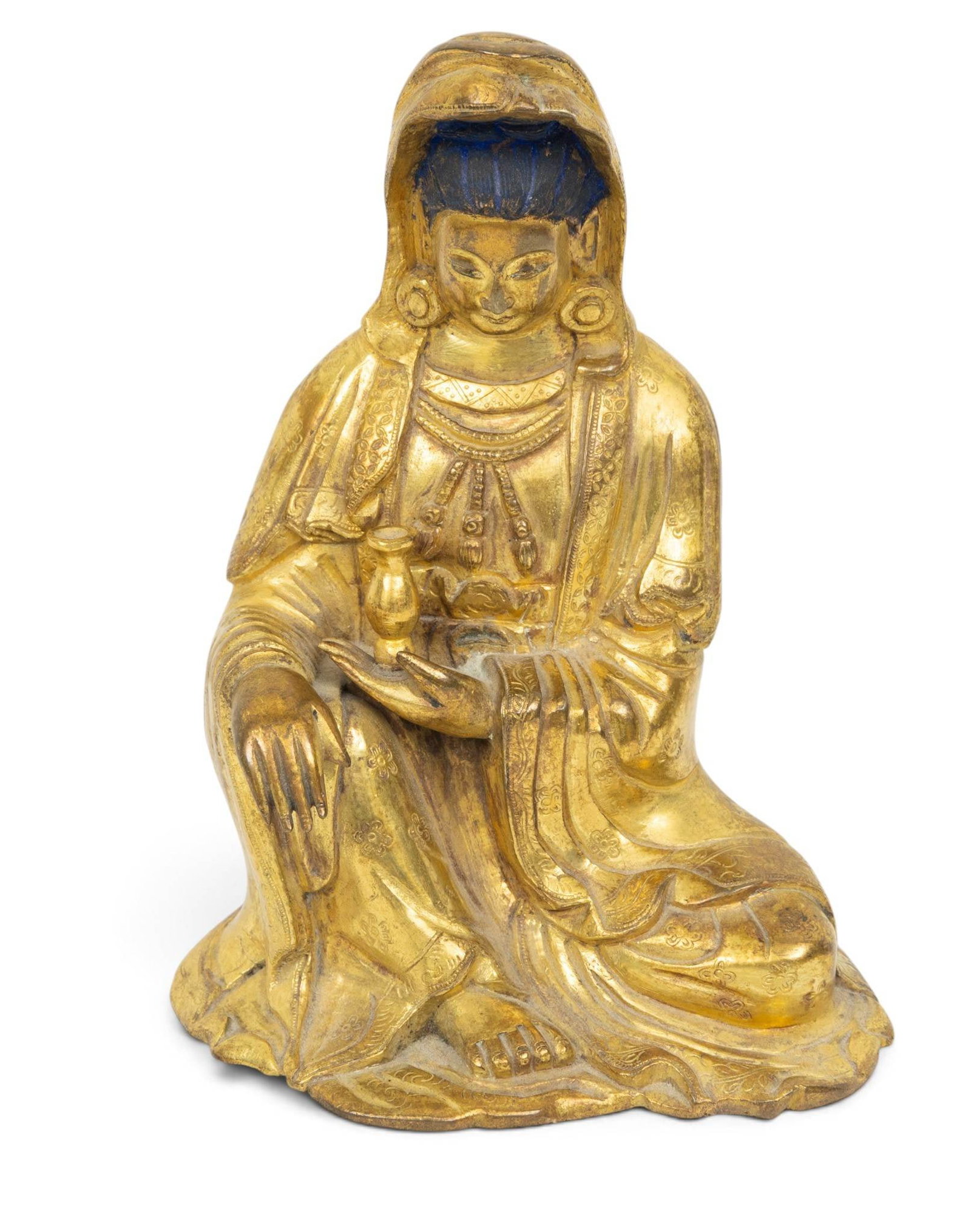 Southeast Asian Gilt Bronze Seated Buddha 19th. C, H 5.5" W 4" Depth 3" 1 PC (1 of 6)