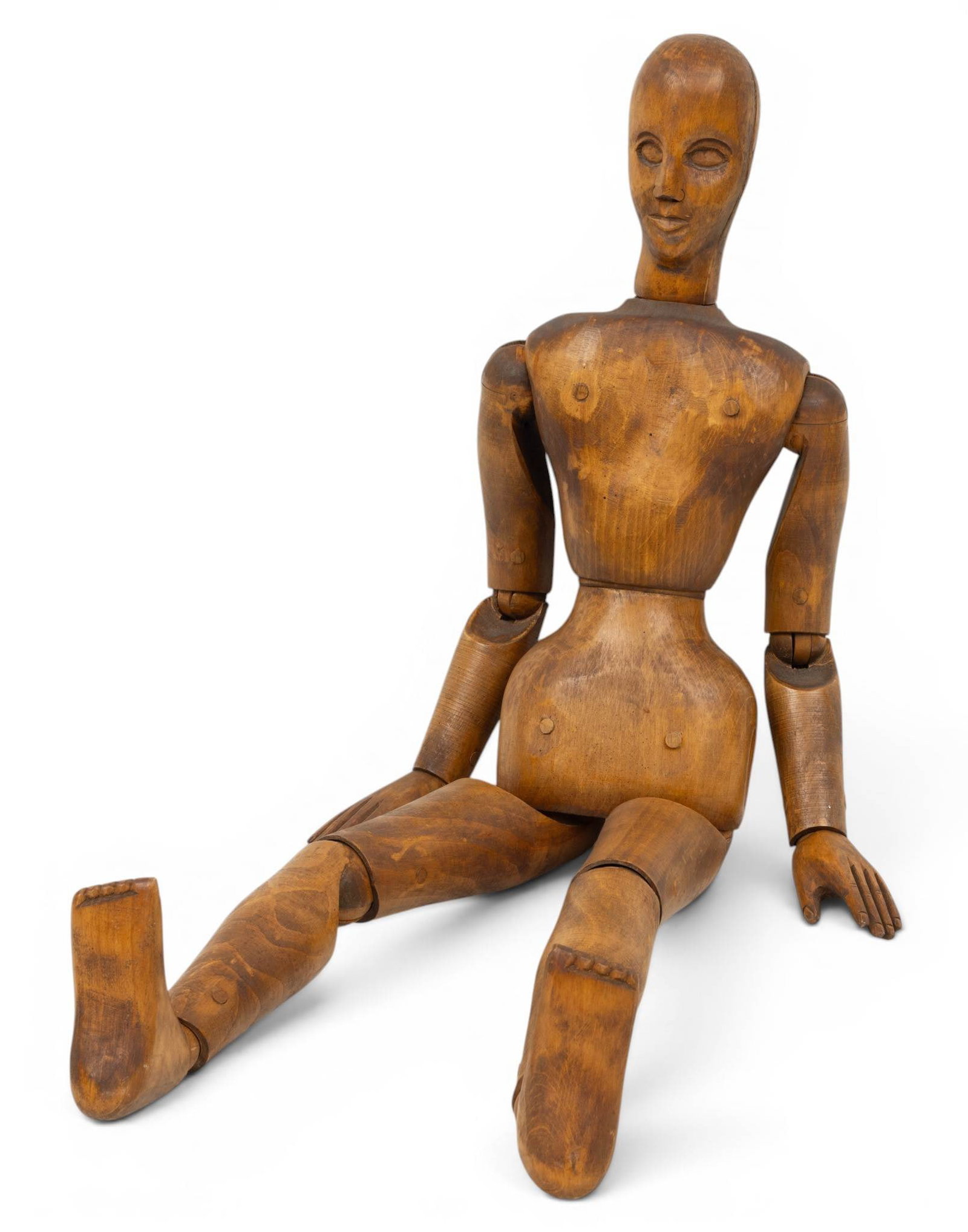 Carved Wood Fully Articulated Artist's Manikin Early 20th C., W 8" L 37" (1 of 5)