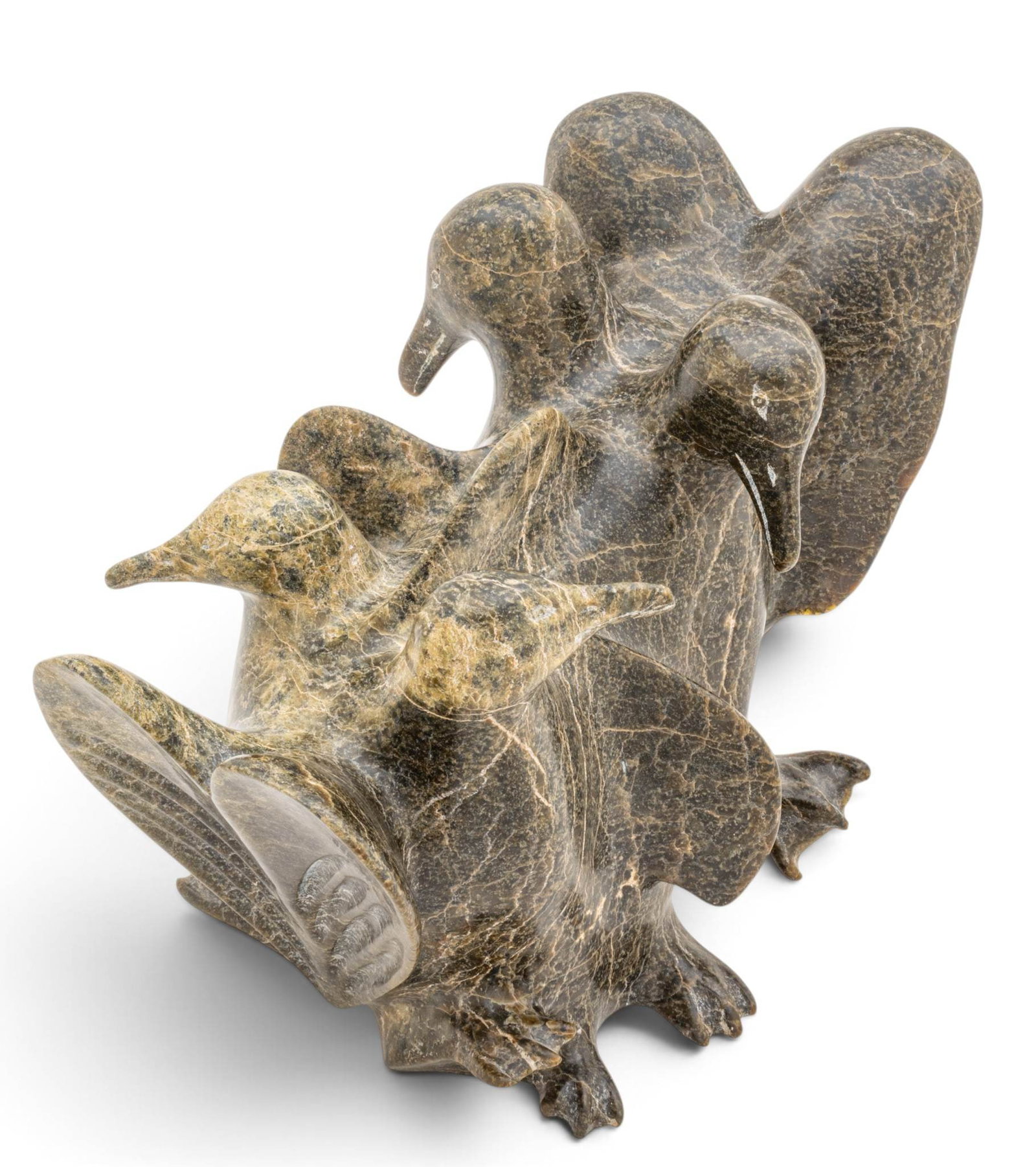 Pavinak Petaulassie (Kinngait, NU, 1961-2019) Soapstone Sculpture, Ca. 1995, 'Birds', H 7.5" W 12" (1 of 11)