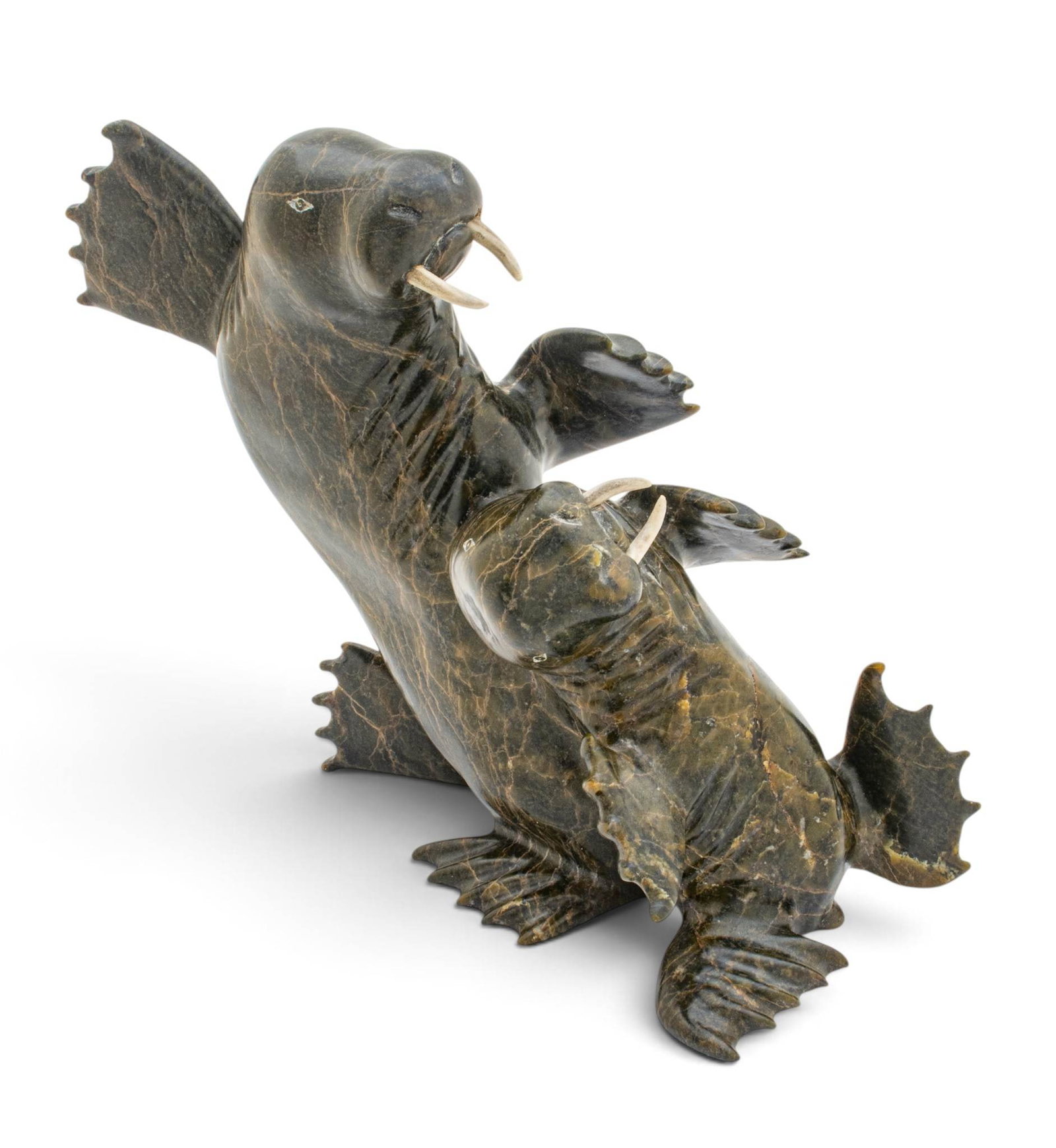 Pavinak Petaulassie (Kinngait, NU, 1961-2019) Soapstone Sculpture, Ca. 1998, 'Walrus', H 11.75" W 6" (1 of 12)