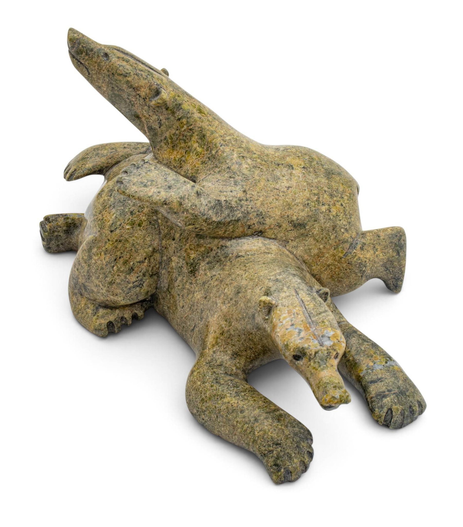 Nujalia Pootoogook (Kinngait, NU, B. 1972) Serpentine Sculpture, Ca. 1998, 'Two Bears Playing', H (1 of 10)