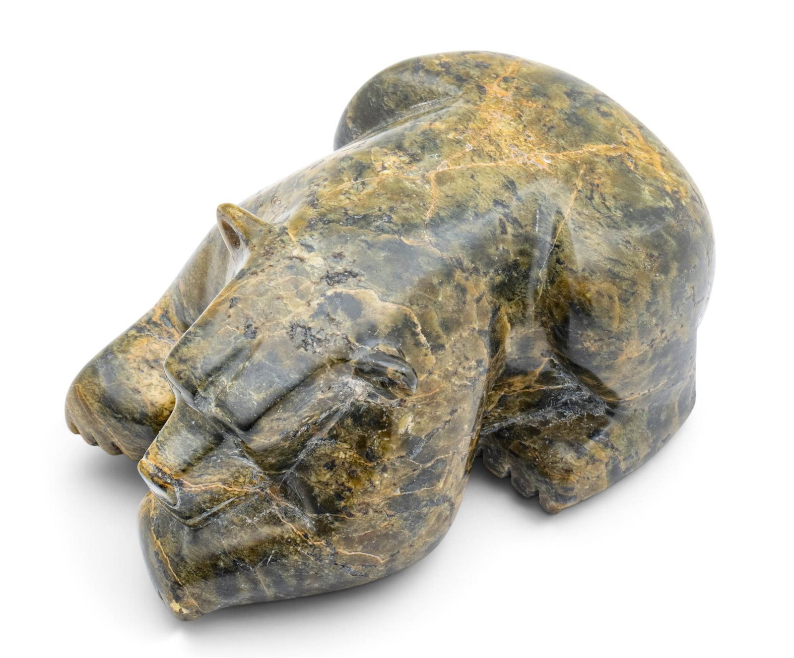 Alasuaq (Alashua) Sharky (Kinngait, NU, B. 1973) Serpentine Sculpture, Ca. 2000, 'Bear', H 2.5" W (1 of 7)