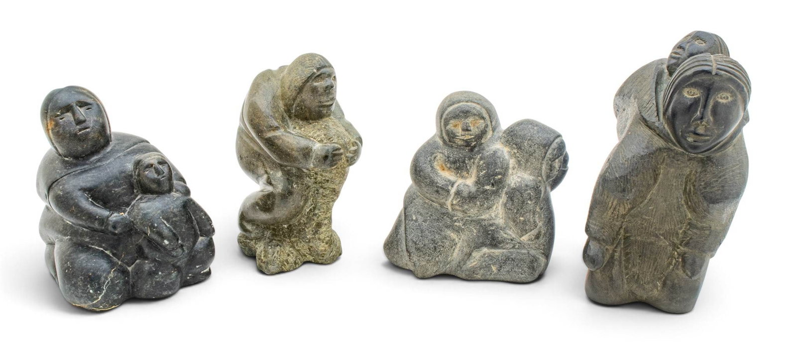 Inuit Soapstone Sculptures, Ca. 20th C., 'Mother with Child', 4 PCS (1 of 15)