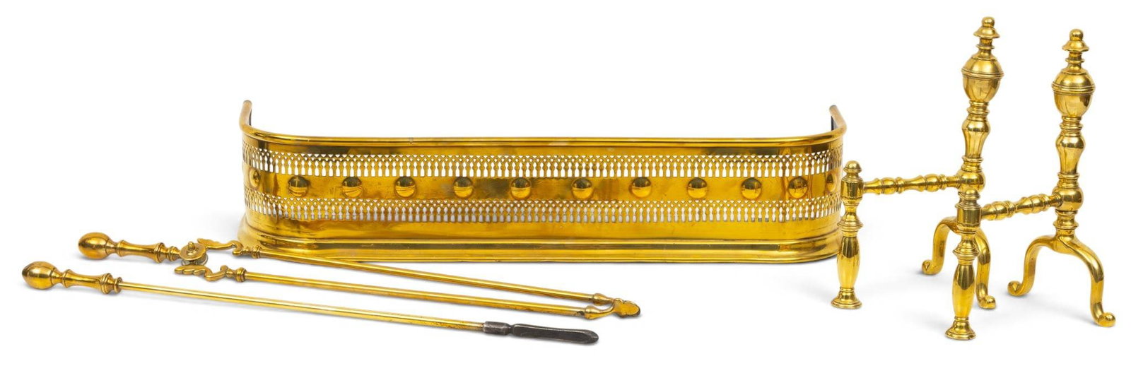 Brass Fireplace Andirons, Fender, Tools, Ca. 19th C., 5 PCS (1 of 7)