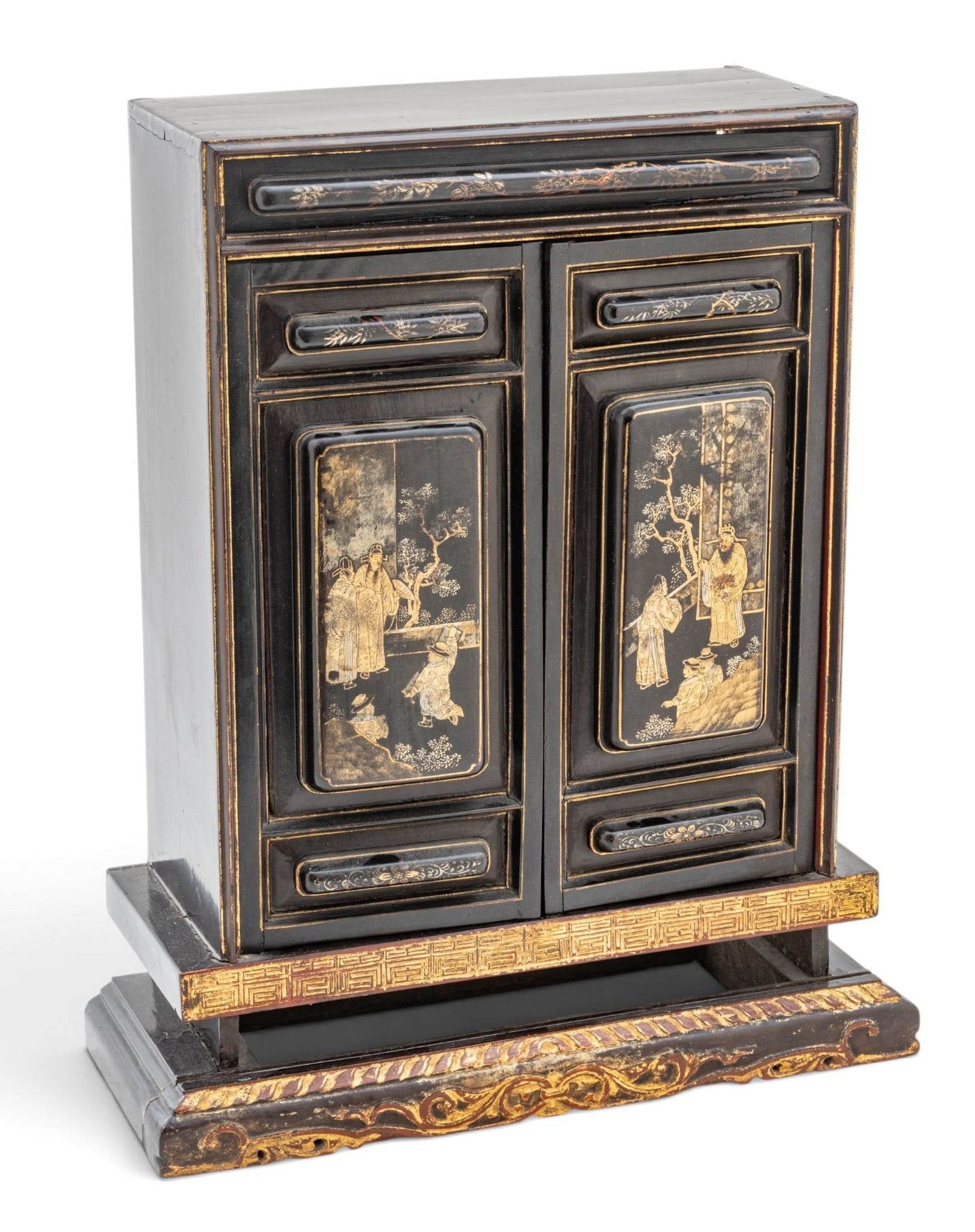 Chinese Black Lacquer and Gilt Shrine Cabinet 19th Cent., H 16.5" W 13.5" Depth 5.5" (1 of 9)