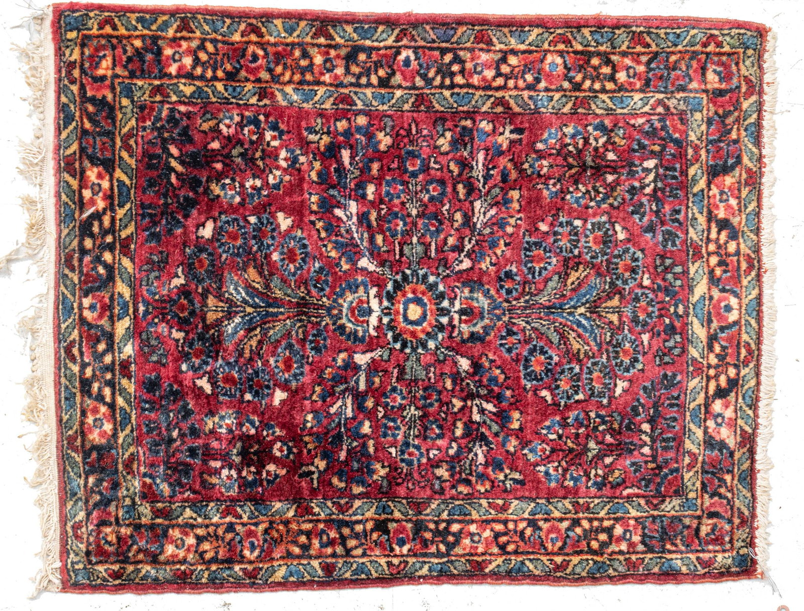 Sarouk (Persian) Hand Woven Wool Mat 1940, W 23" L 30" 1 PC: Sarouk (Persian) Hand Woven Wool Mat 1940, W 23" L 30" 1 PC Rose field. Traditional floral motif. Dimensions: W 23" L 30" 1 PC