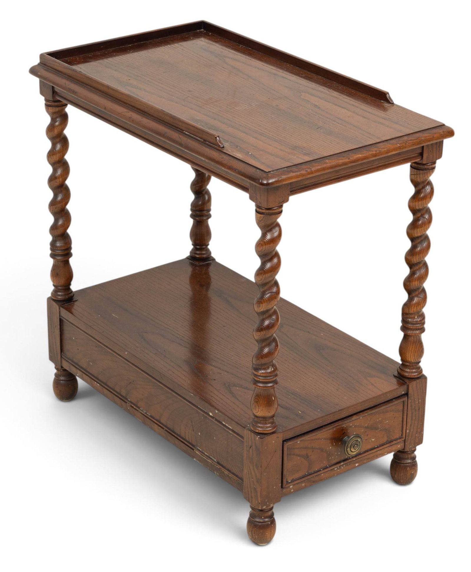 Oak Barley Twist End Table, Ca. 20th C., H 25.25" W 14" Depth 25" (1 of 6)