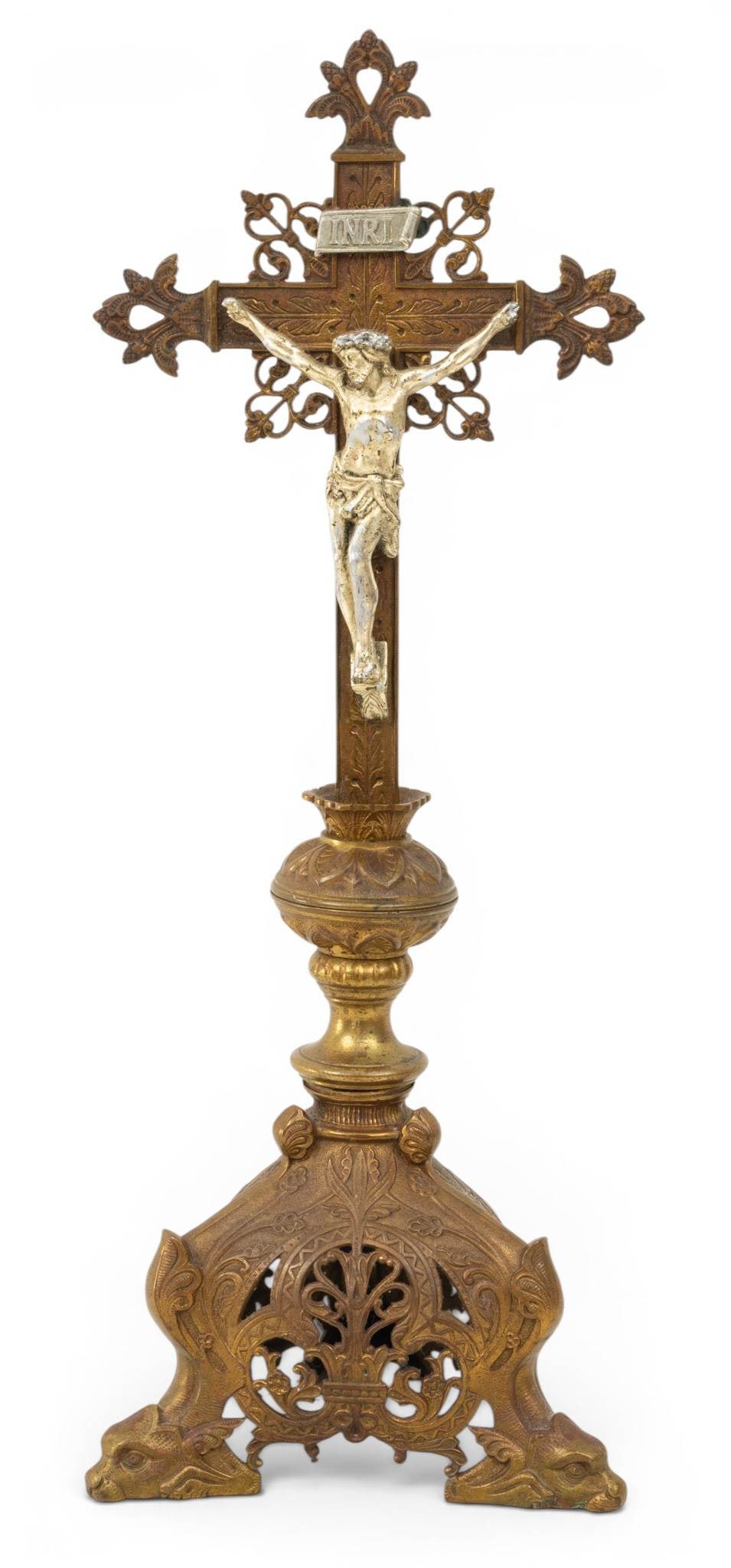 Brass Alter Crucifix, Early 20th C., H 24" W 9" Depth 8" (1 of 6)
