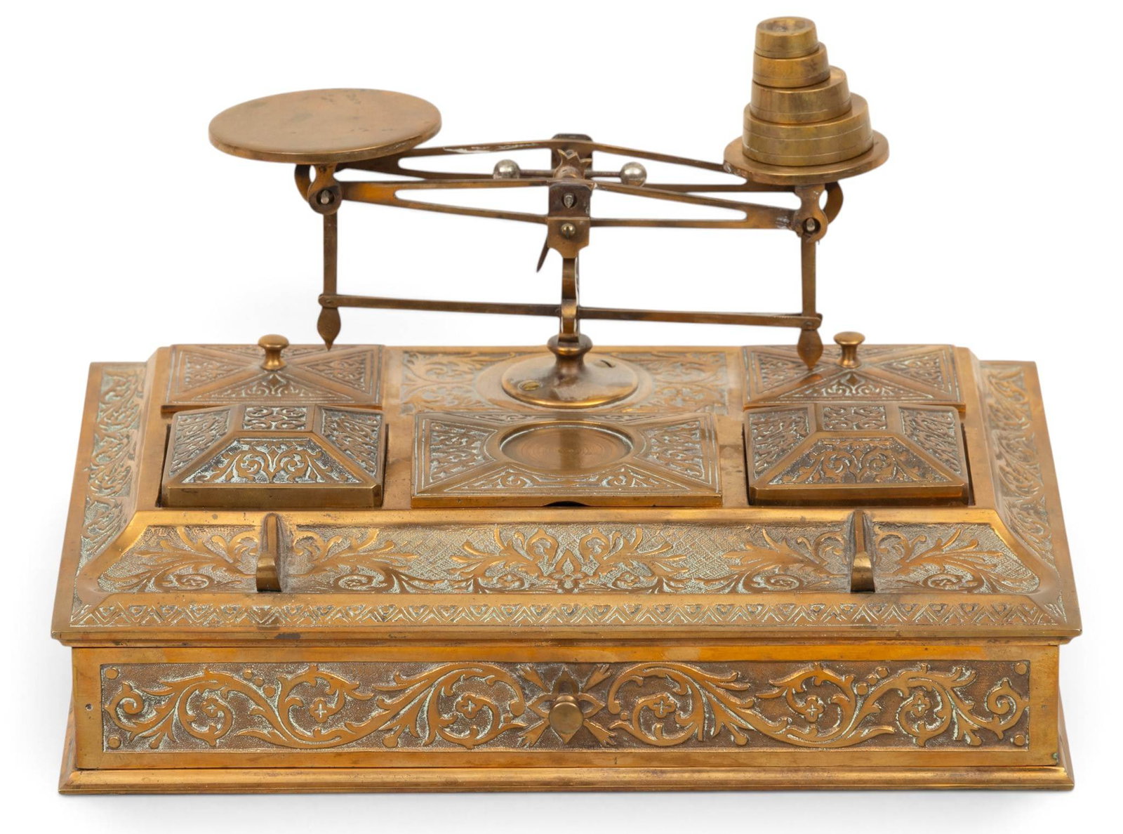 English Victorian Brass Postal Scale, Ca. 1880, H 5" W 10" L 7.5" (1 of 6)