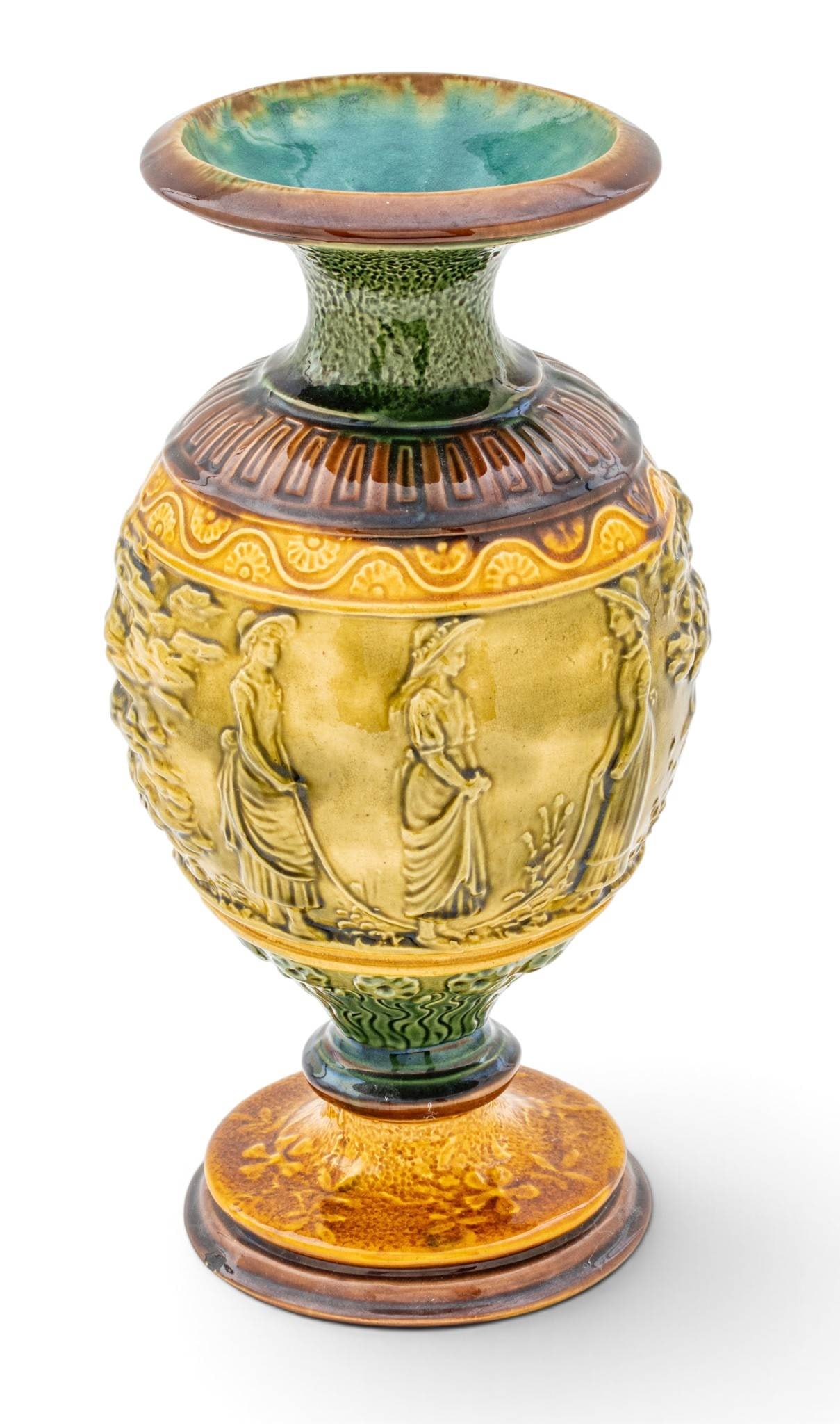 Salopian Relief Moulded Vase, Ca. 1900, H 1" W 5.5": Salopian Relief Moulded Vase, Ca. 1900, H 1" W 5.5" Impressed on base. Provenance: Property from the Estate Collection of Catherine Mayhew, Bloomfield Hills, MI Dimensions: H 1" W 5.5"