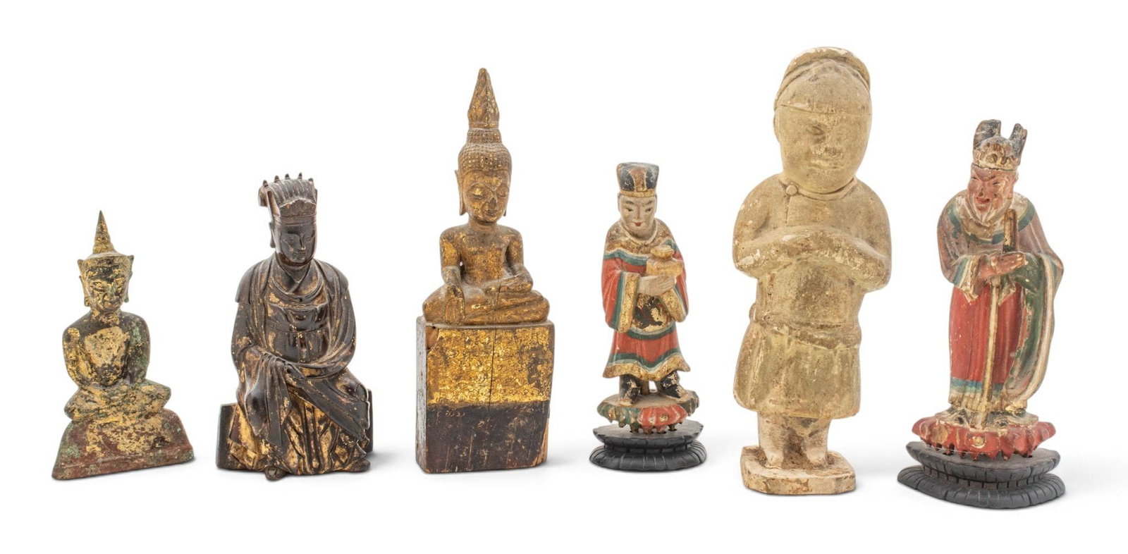 Group of Six Asian Bronze and Wood Carved Figures 6 PCS (1 of 8)