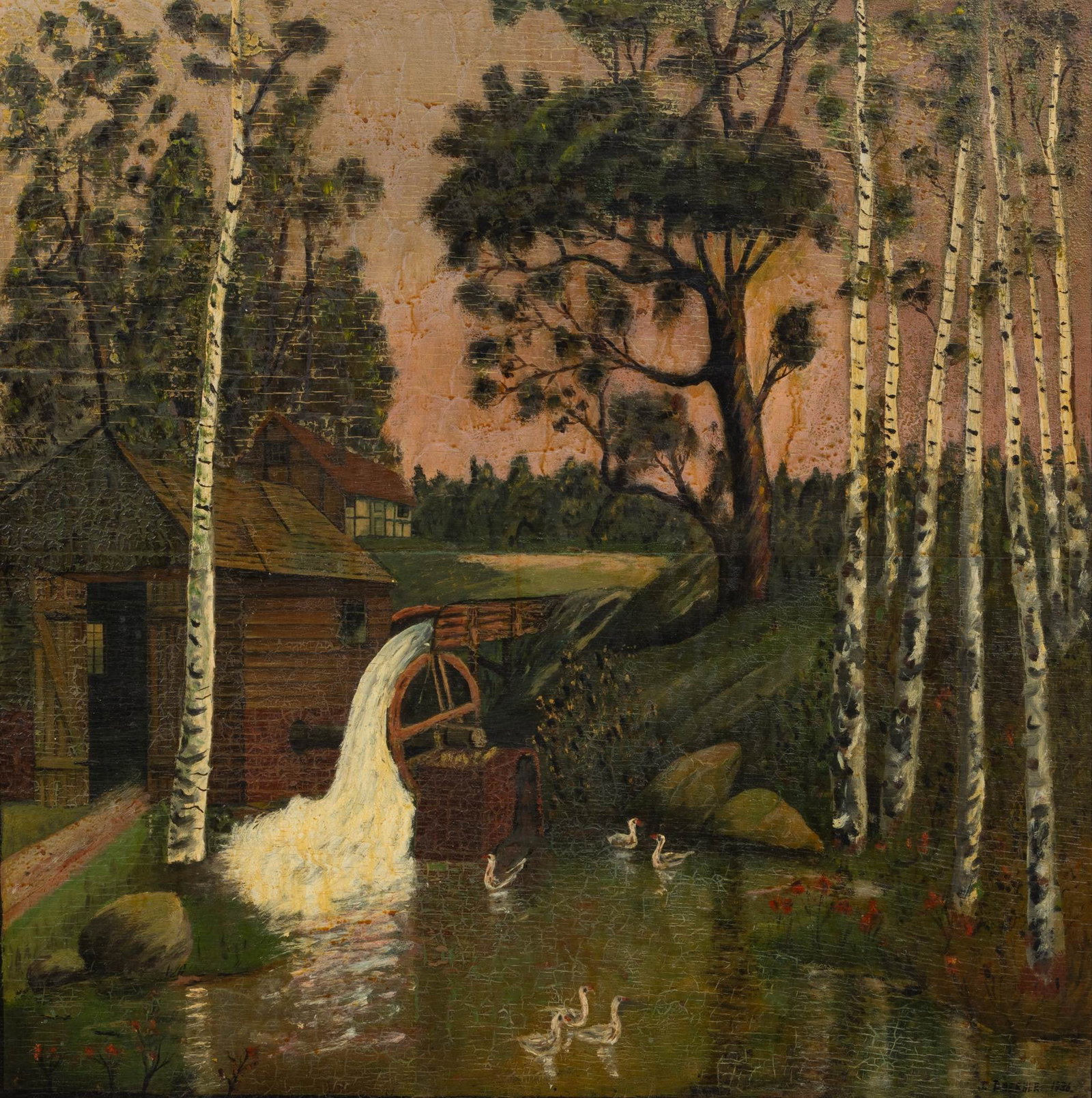 Oil on Board 1939, 'Mill Landscape', H 34.25" W 38" (1 of 5)