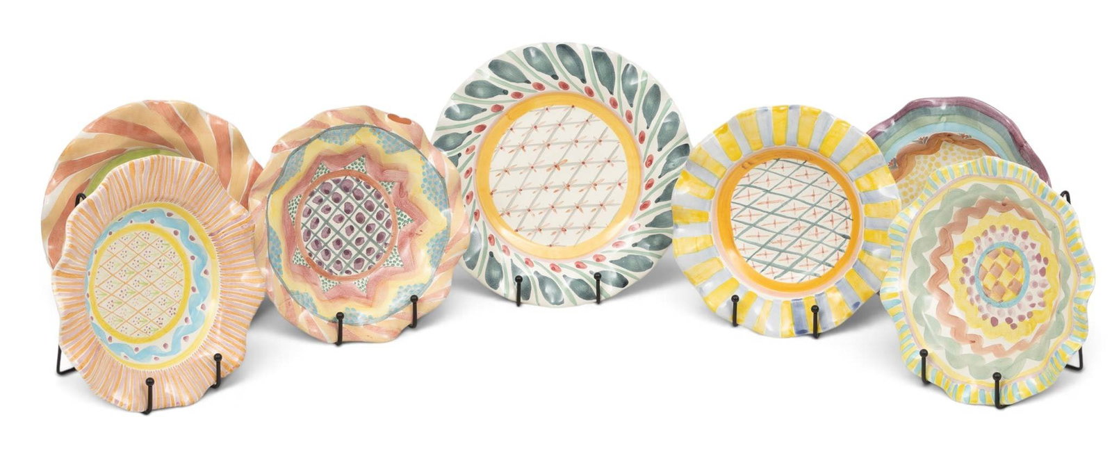 MacKenzie-Childs (American) Plates, Ca. 1995, H 2" Dia. 9" 7 PCS (1 of 6)