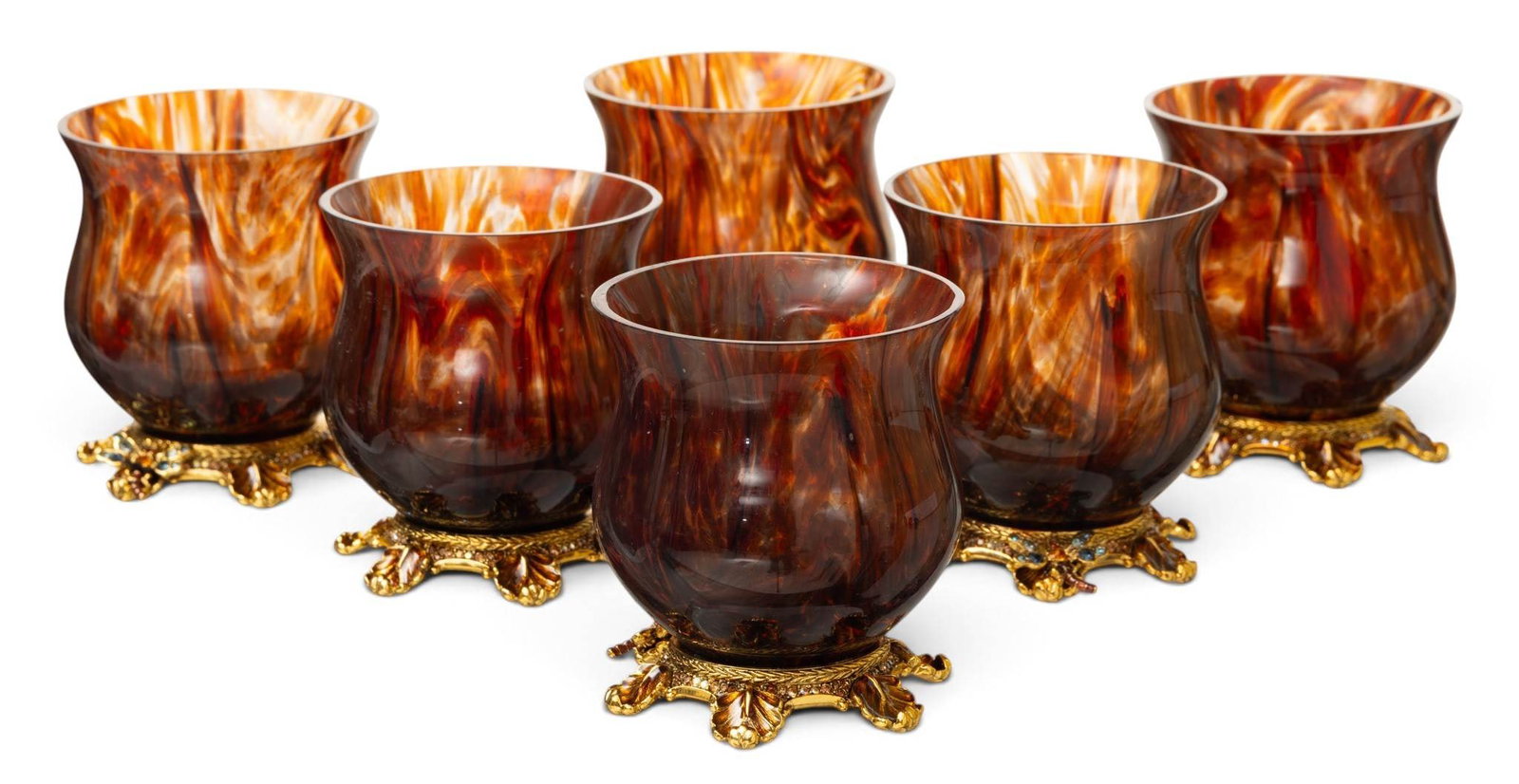 Jay Strongwater (American, B. 1960) Enameled and Jeweled Candle Holders H 3.75" Dia. 3.25" 6 PCS (1 of 4)