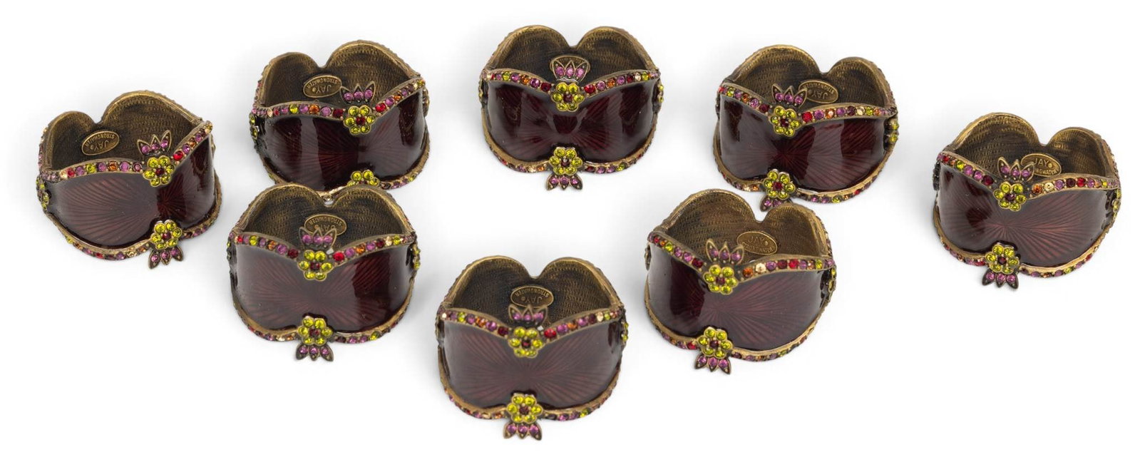 Jay Strongwater (American, B. 1960) Enameled and Jeweled Napkin Rings Dia. 1.5" 8 PCS (1 of 5)