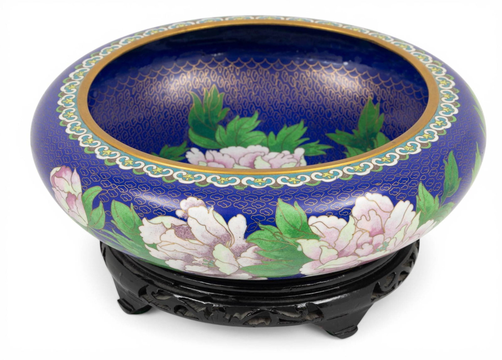 Chinese Cloisonne Low Planter on Stand 1950, H 4" Dia. 13" 2 PCS (1 of 7)