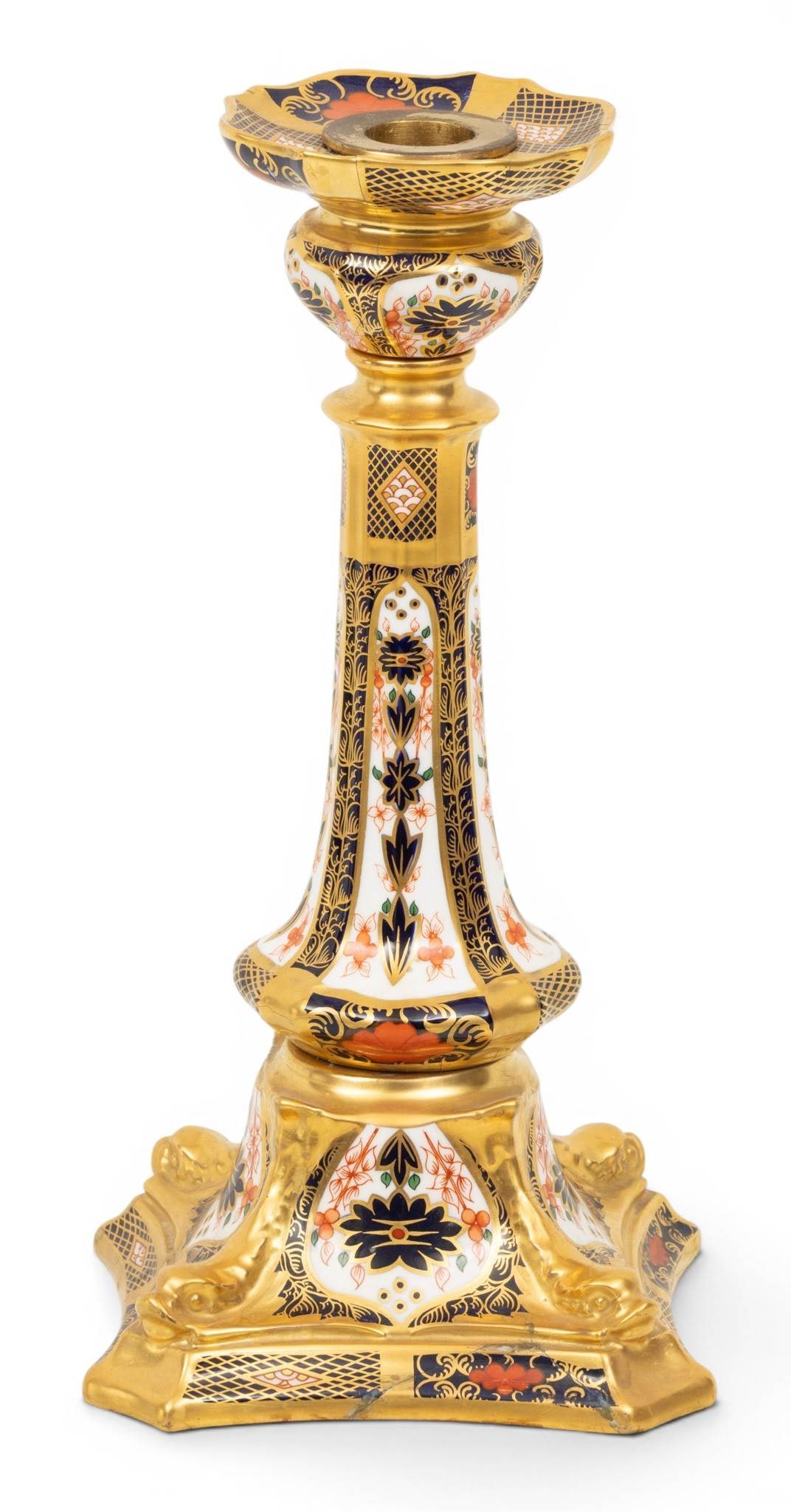 Royal Crown Derby (English) Old Imari (AS IS) Bone China Candlestick #1128 1978, H 10.5" W 5" L 5" 1 (1 of 4)