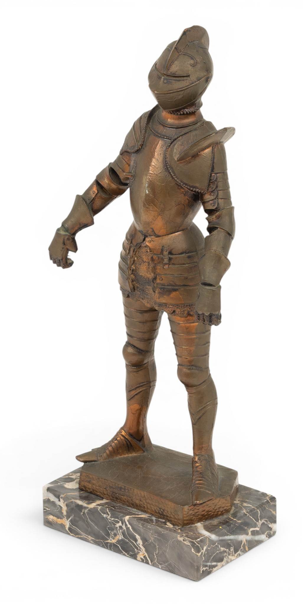 Italy, Metal Sculpture of Knight in Armor on Marble Base 1900, H 14.5" (1 of 5)