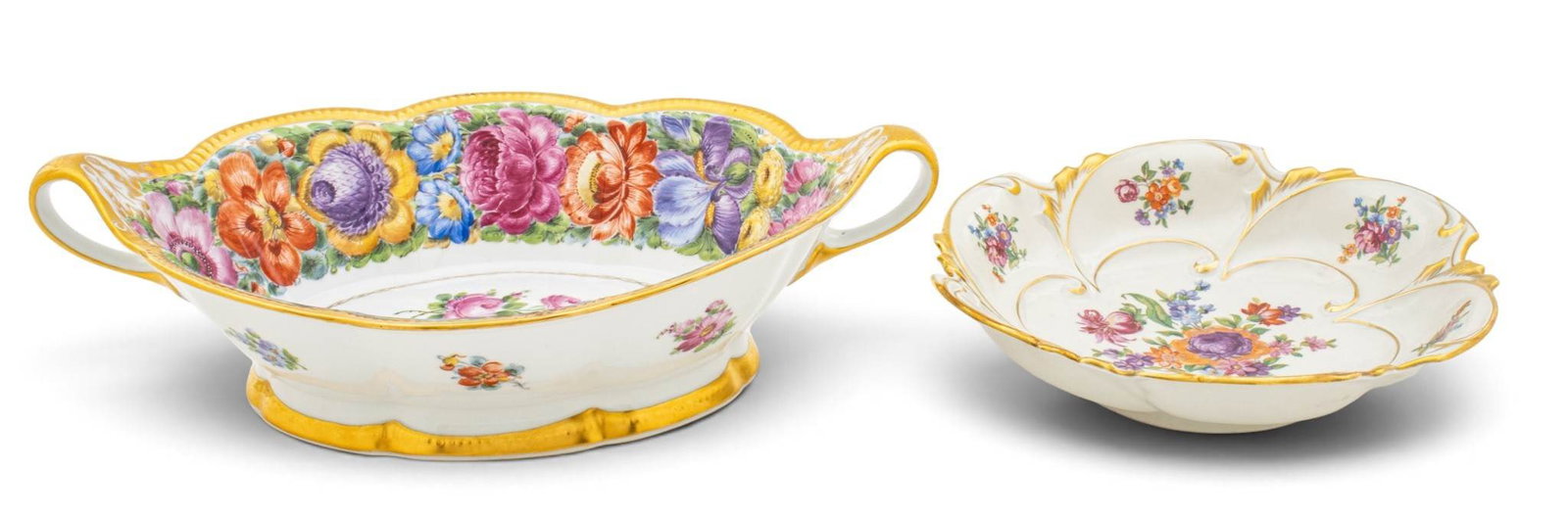Dresden (German) Floral and Gilt Porcelain Bowls 2 PCS (1 of 6)