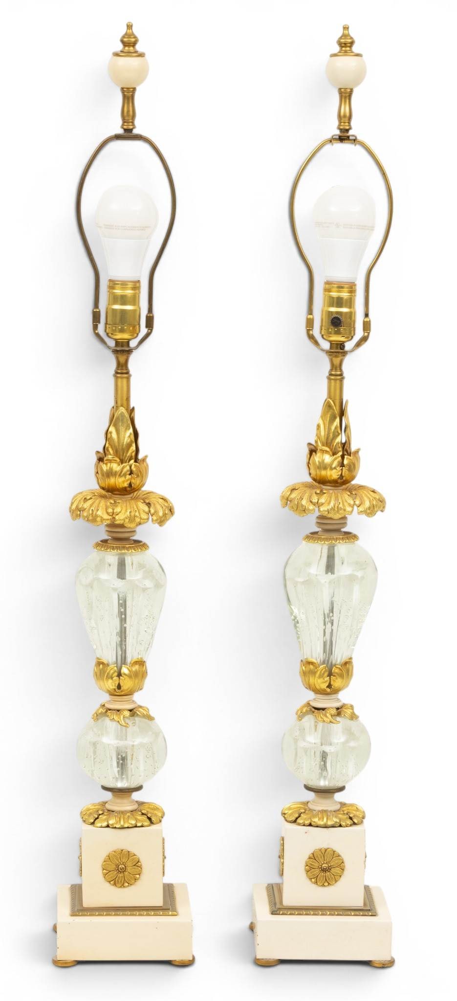 St. Clair Glass Works (American, Est. 1941) Glass and Brass Table Lamps, Ca. Mid 20th C., H 34.75" 1: St. Clair Glass Works (American, Est. 1941) Glass and Brass Table Lamps, Ca. Mid 20th C., H 34.75" 1 PAIR Good condition Dimensions: H 34.75" 1 PAIR