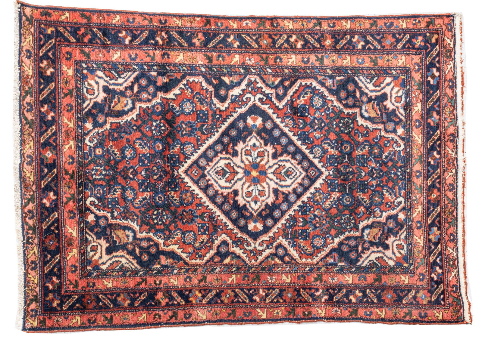 Persian Hamedan Hand Woven Wool Rug, Ca. 1950s, W 3' 6.5" L 4' 8" (1 of 4)