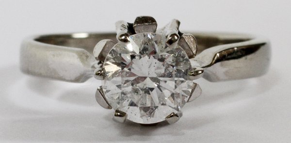 EUROPEAN CUT DIAMOND SOLITAIRE 14KT GOLD RING: EUROPEAN CUT .95 CT DIAMOND SOLITAIRE SET 14KT GOLD RING:SI2,G-H color