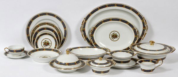 BERNARDAUD, LIMOGES PORCELAIN LUNCHEON SERVICE: BERNARDAUD & CO., LIMOGES PORCELAIN LUNCHEON SERVICE, 77 PIECES:Including 12 luncheon plates, Dia.9 5/8", 11 salad plates, Dia.7 1/2", 10 bread-and-butter plates, 4 shallow soup bowls, Dia.7 1/2", 11