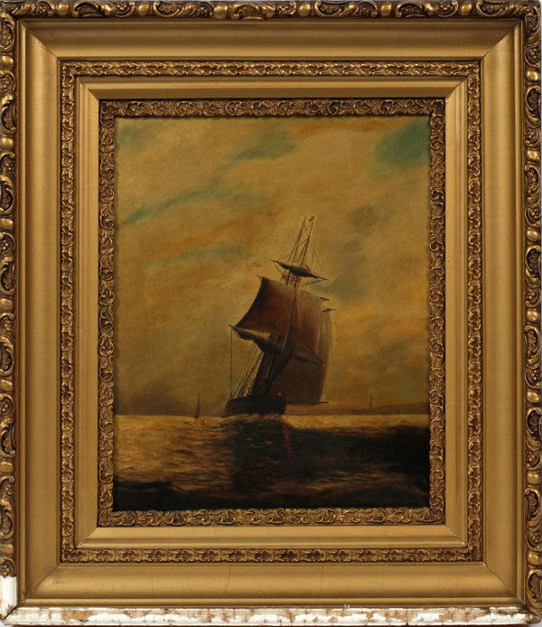 ARTHUR WARD, OIL ON CANVAS, 1911, SAILING SHIP: ARTHUR WARD, OIL ON CANVAS, 1911, 20" X 16", SAILING SHIP: