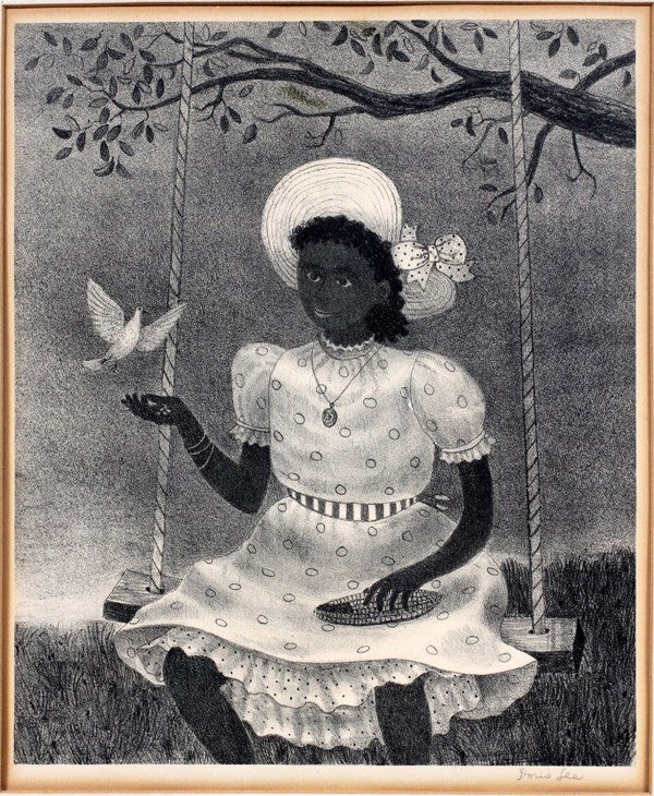 DORIS EMRICK LEE, LITHOGRAPH 11" X 9" THE DOVE: DORIS EMRICK LEE, LITHOGRAPH 11" X 9" THE DOVE:Seated black girl with dove. Pencil signed. AAA. Not framed.