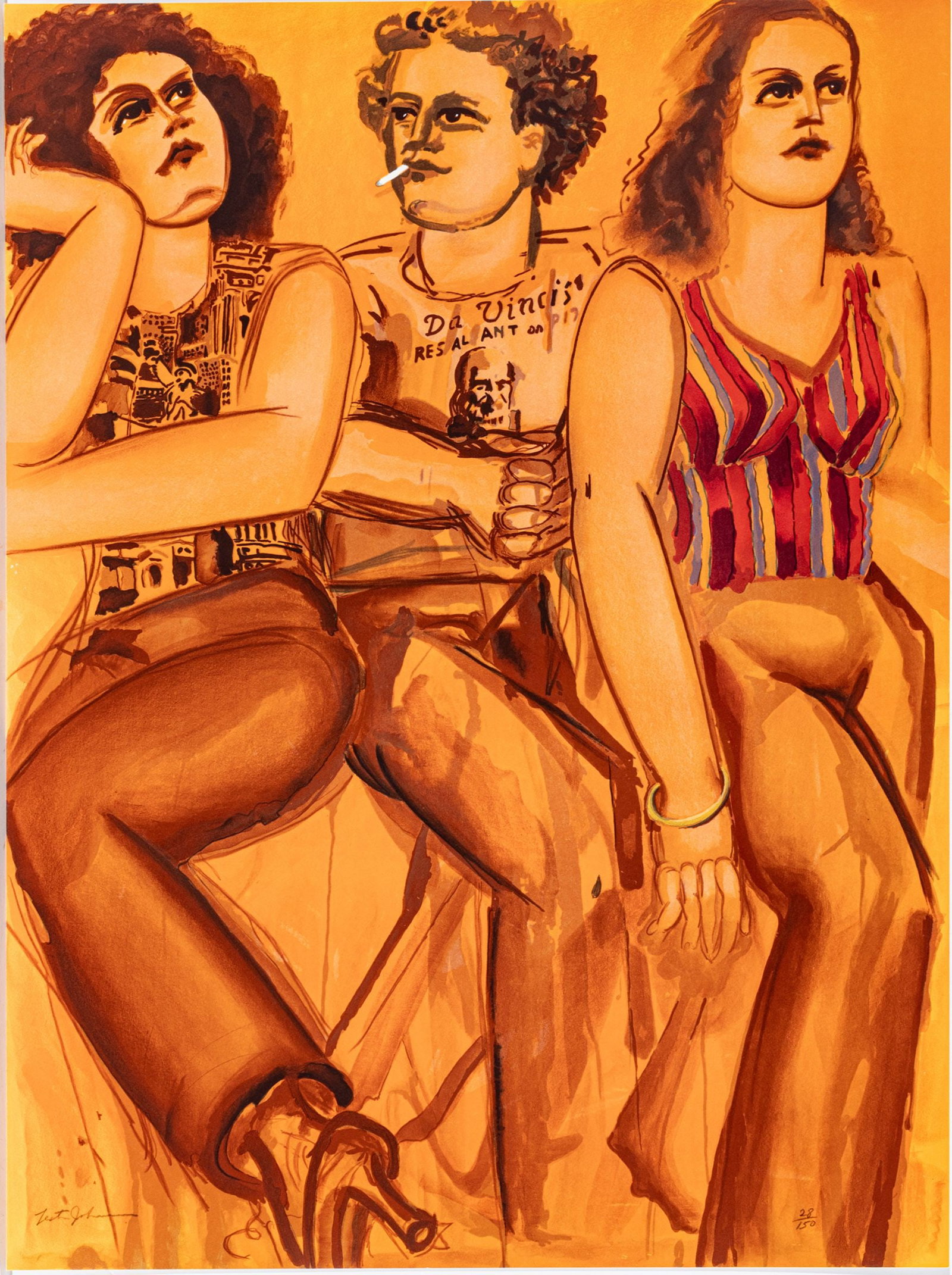 Lester Johnson (American, 1937-2001) Lithograph in Colors on Paper 1980, 'DaVinci's Restaurant', H (1 of 7)